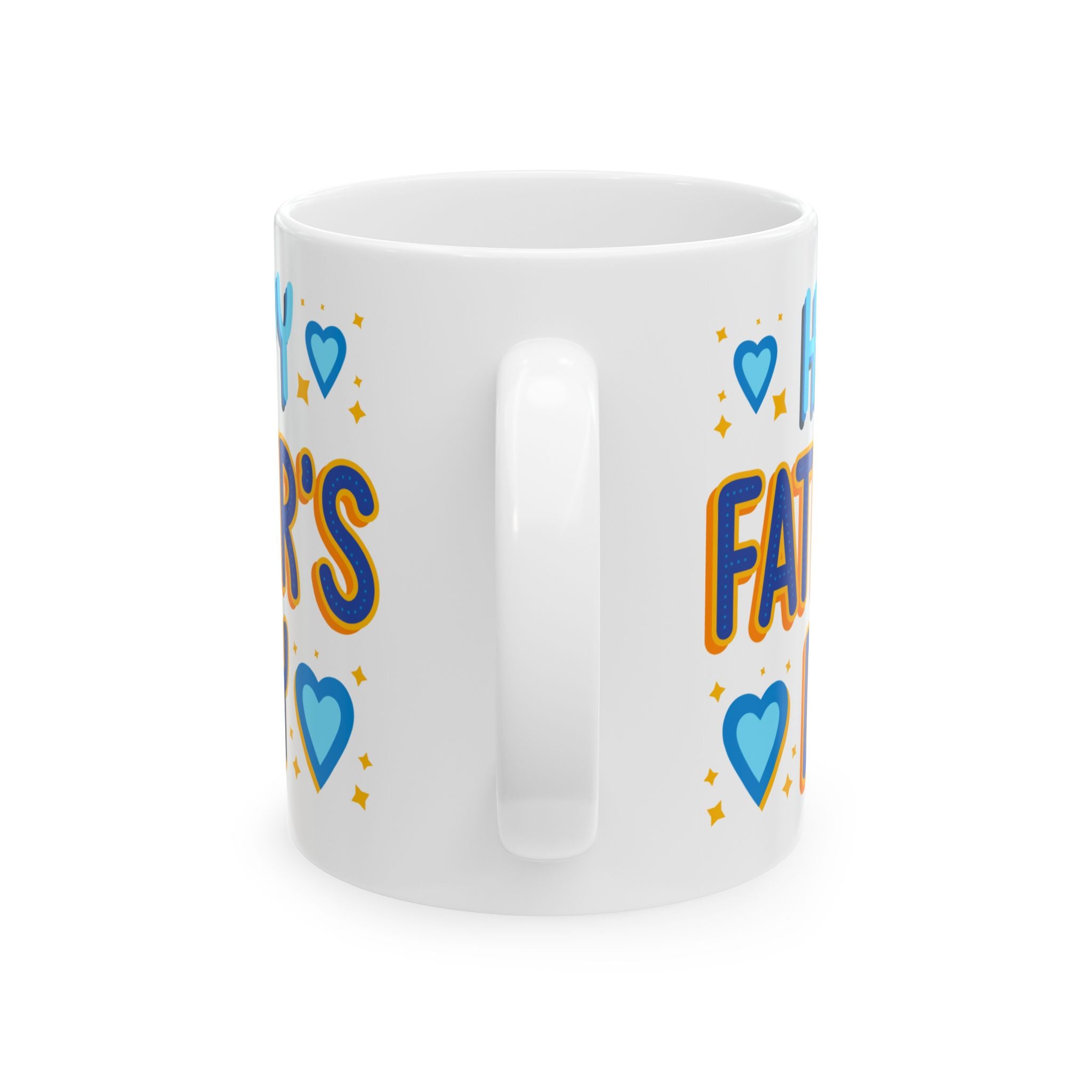 Father's Day Ceramic Mug – "Happy Father's Day" Blue Hearts Coffee Cup (11oz)