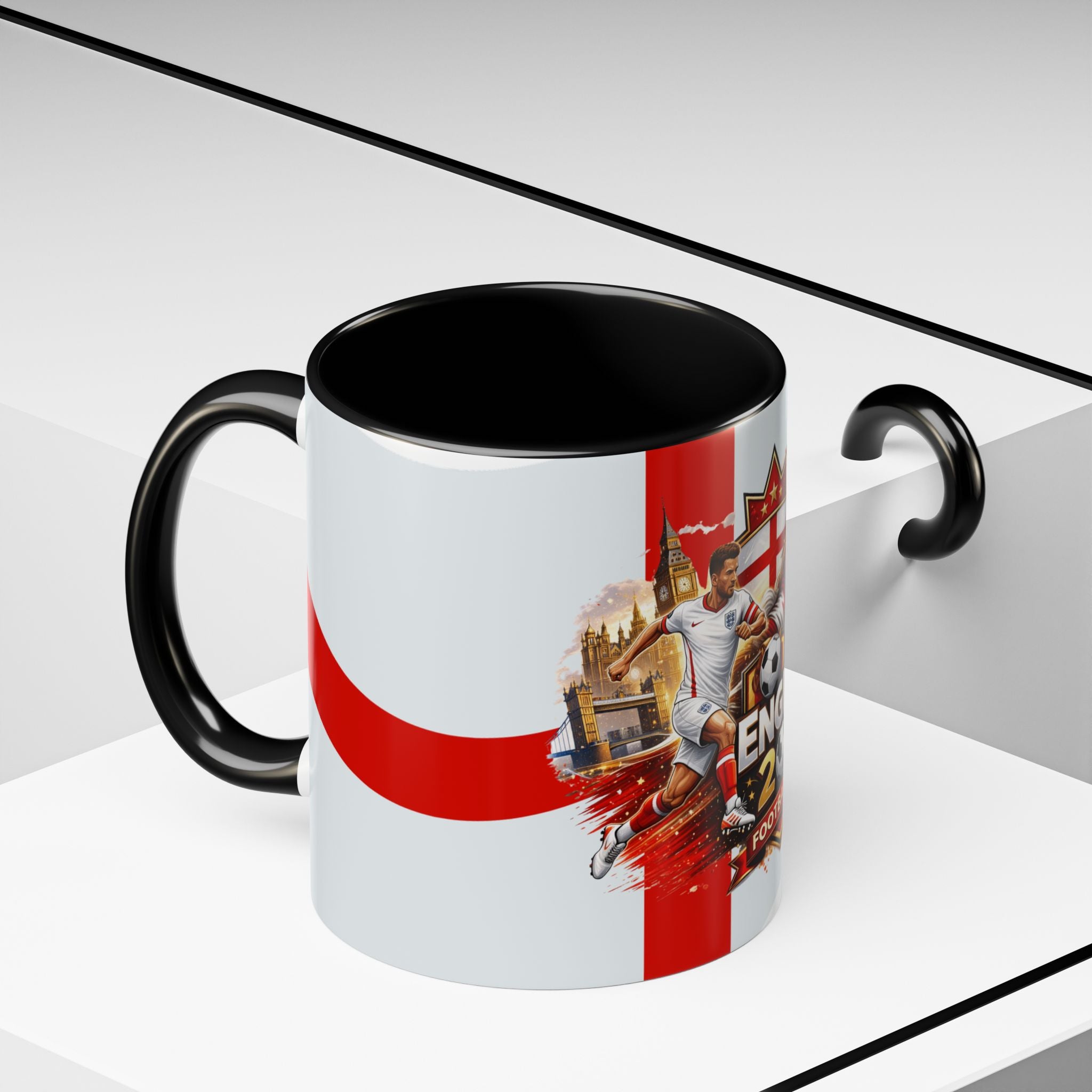 England 2026 Football Cup Accent Mug — Lion & St. George Soccer Coffee Cup (11/15oz)