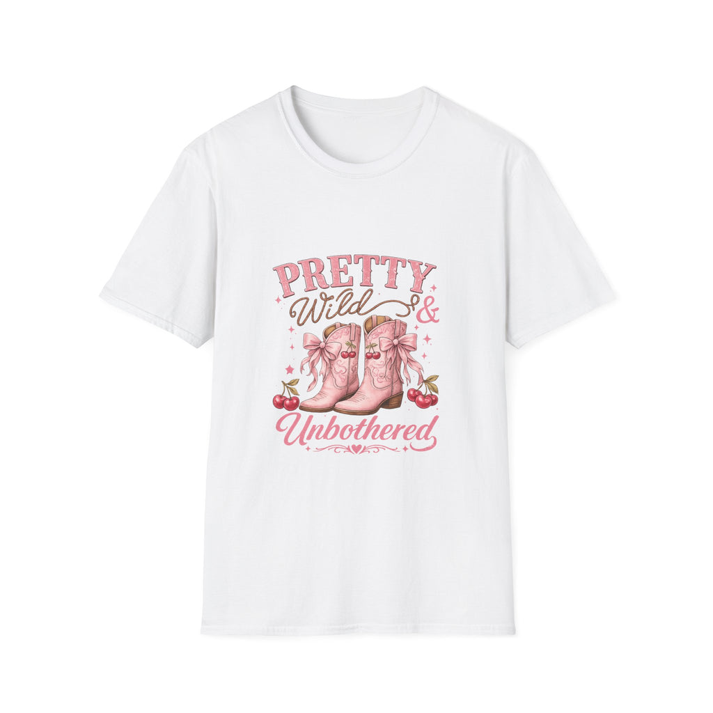 Coquette Cowgirl T-Shirt | Pretty Wild & Unbothered Pink Boots Graphic Tee