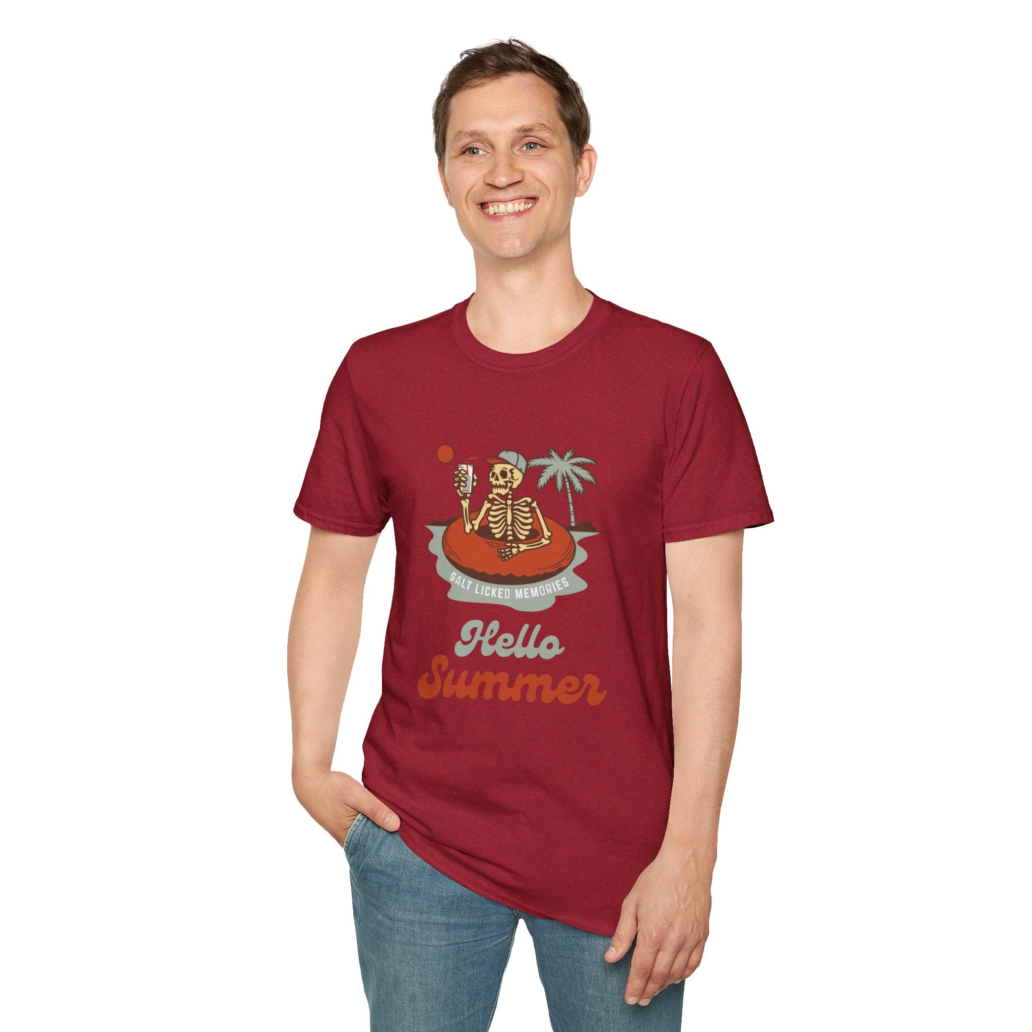 Hello Summer Skeleton T-Shirt — Retro Beach Vacation Tee