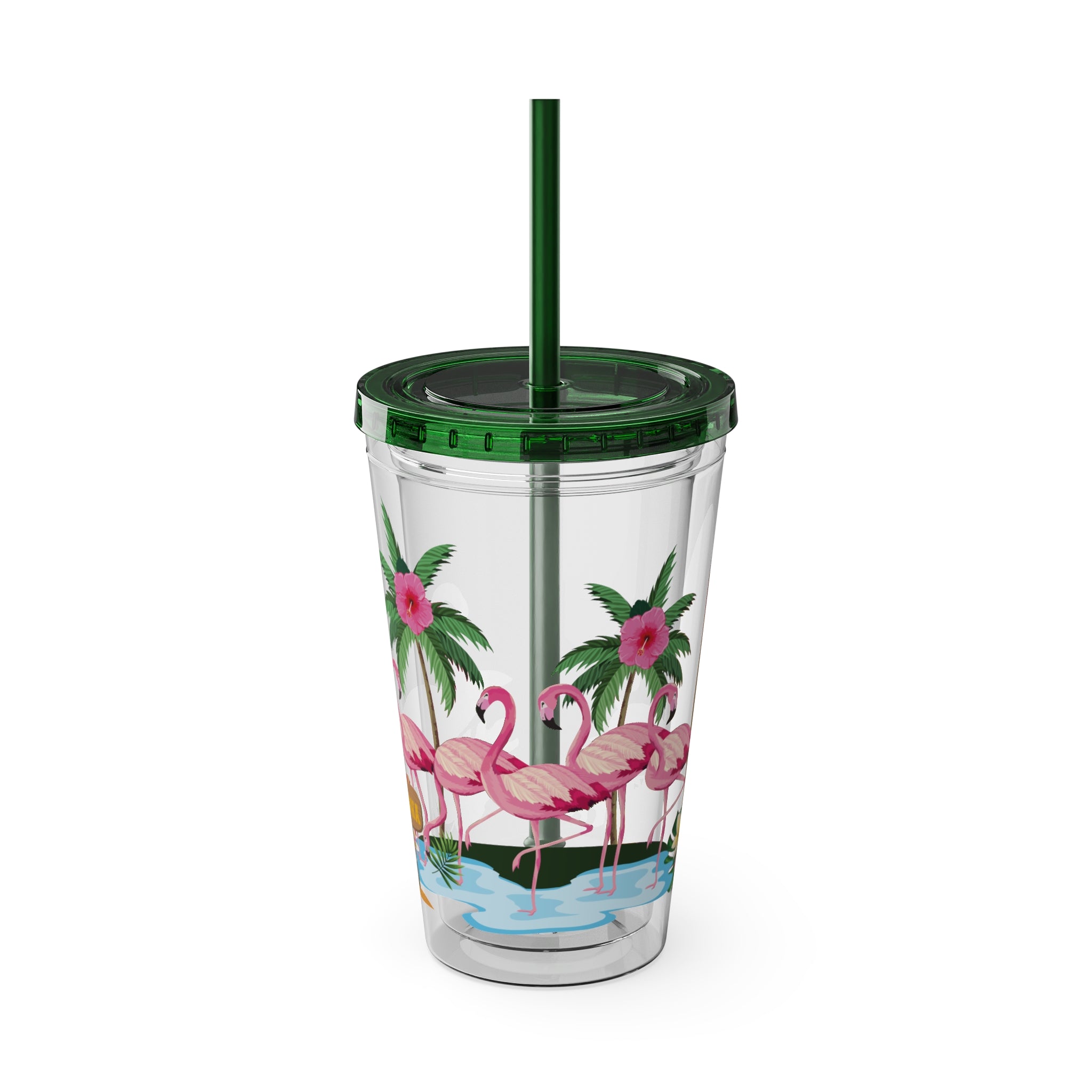 Flamingo Palm Tumbler — 16oz Sunsplash Straw Cup