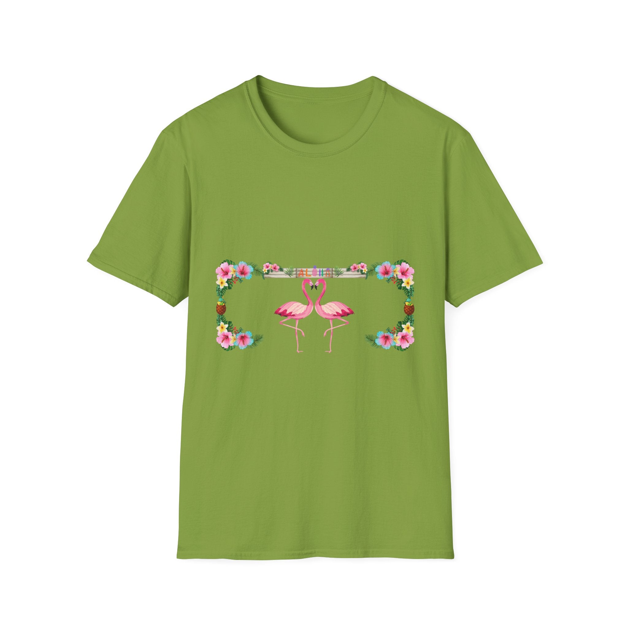 Flamingo Heart T-Shirt – Floral Romantic Couple Design