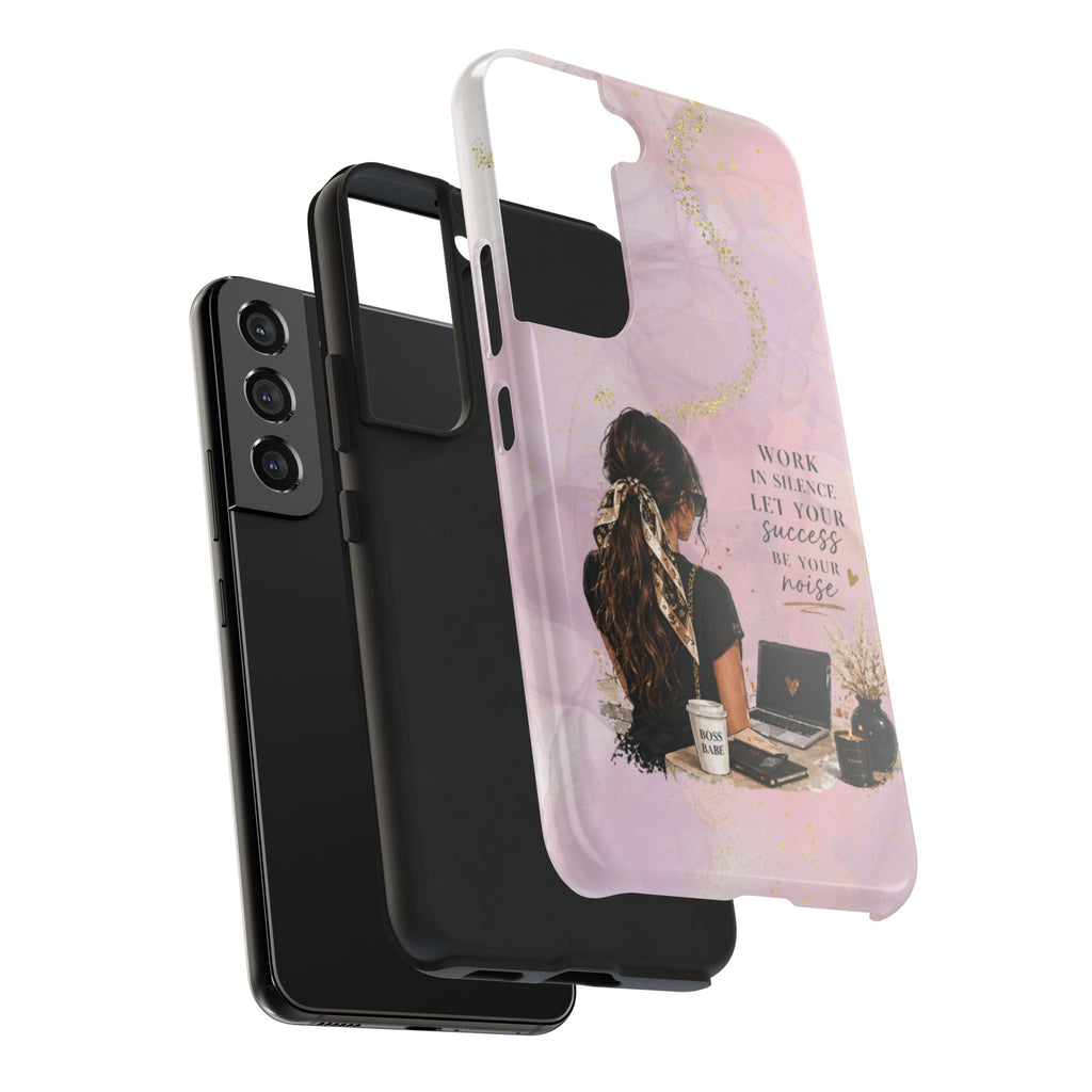 Inspirational Pink Work Desk Phone Case — "Work in Silence, Let Your Success Be Your Noise"
