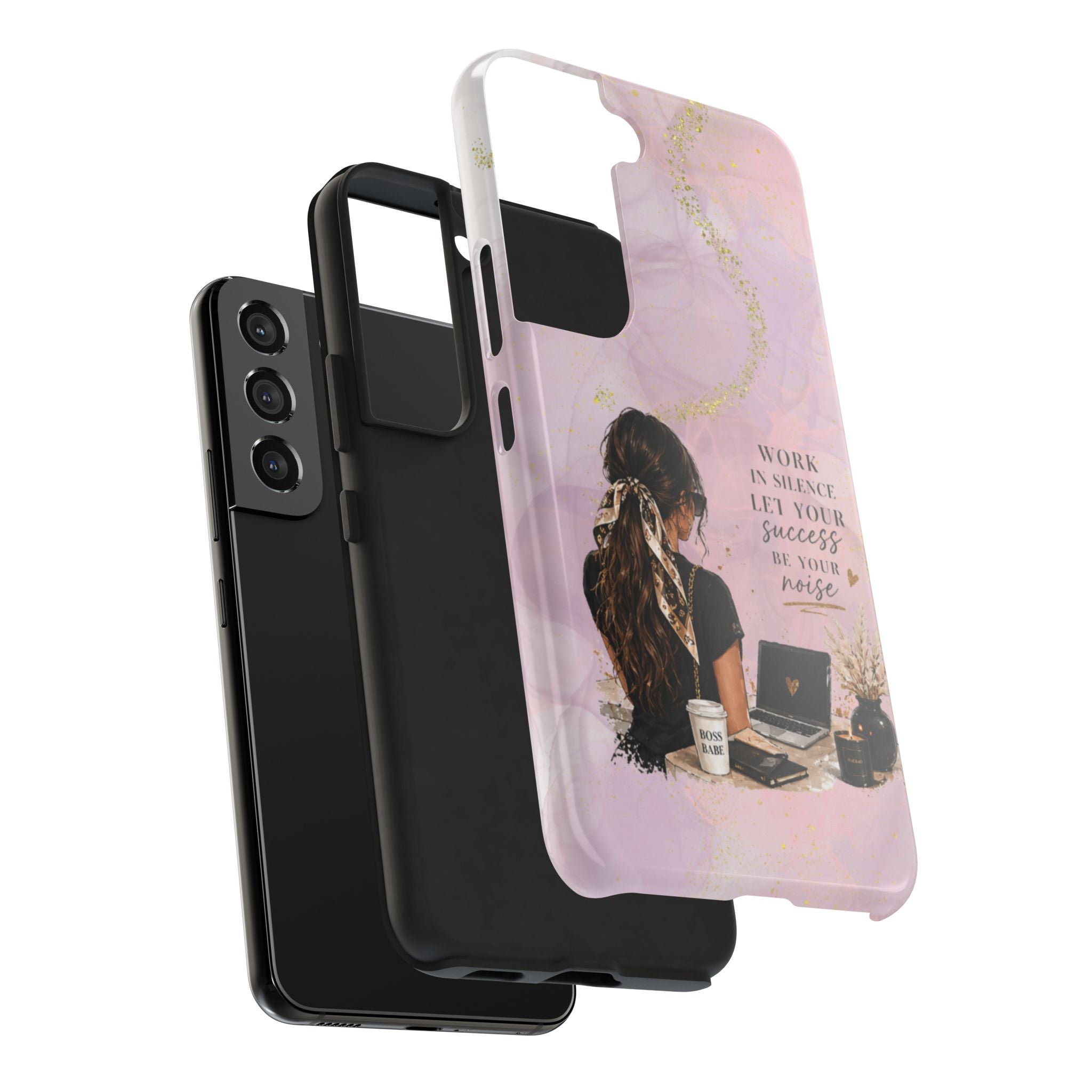 Inspirational Pink Work Desk Phone Case — "Work in Silence, Let Your Success Be Your Noise"