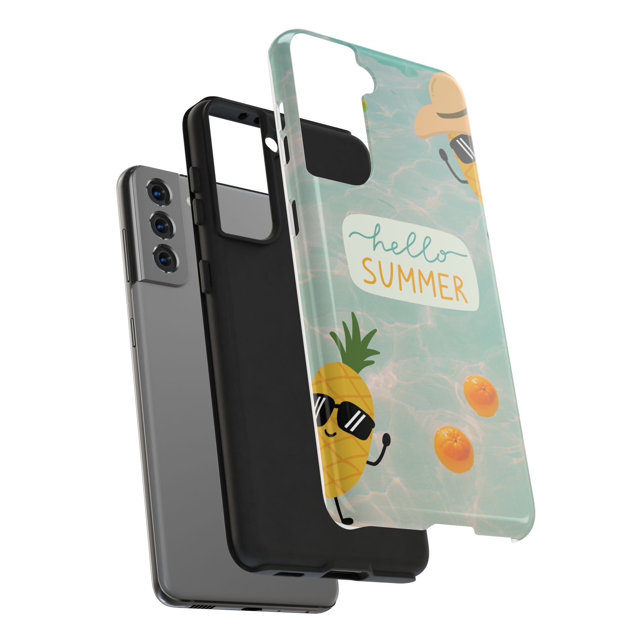 Hello Summer Tough Phone Case - Cute Pineapple & Oranges Beach Design