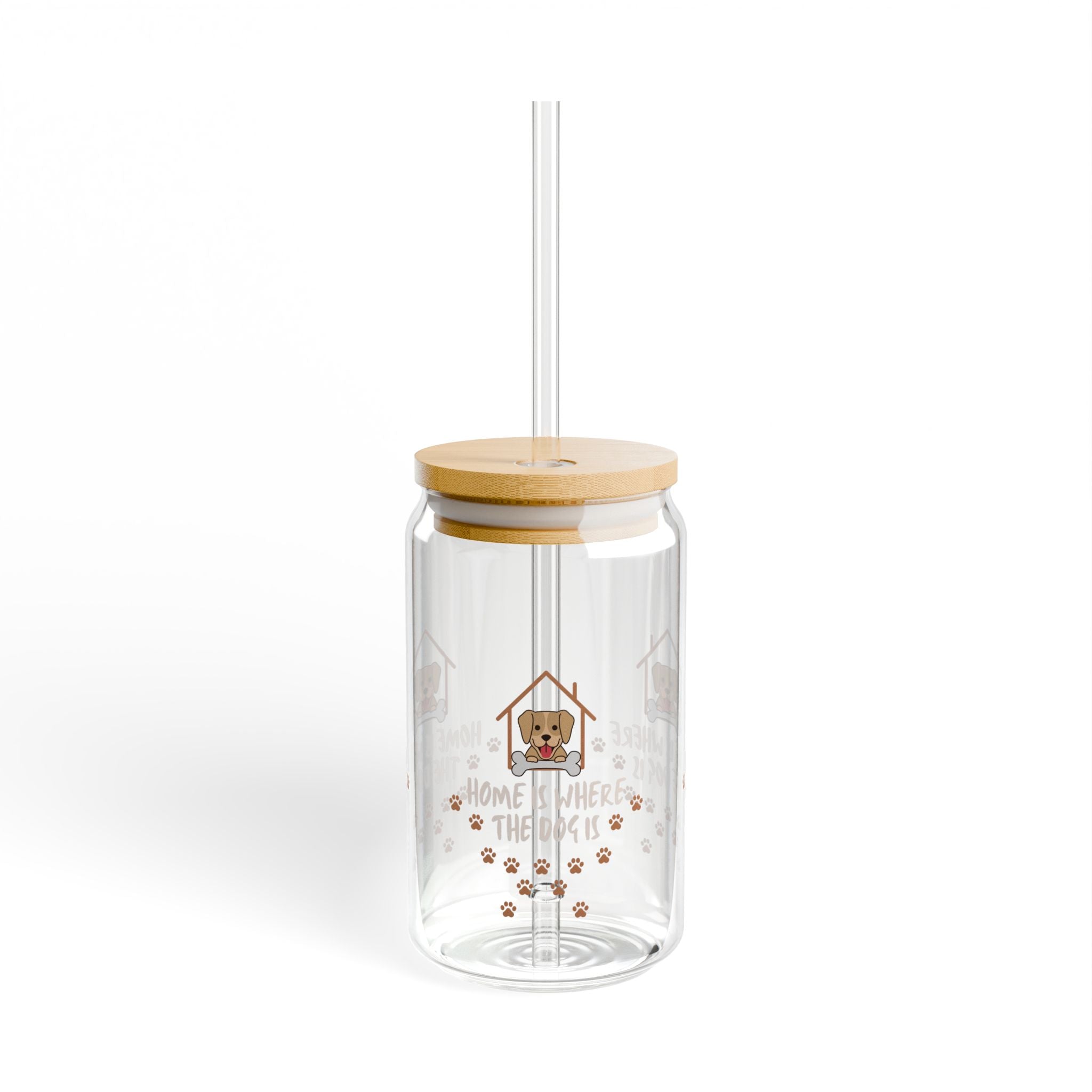 Dog Mom Sipper Glass, 16oz | 'Home Is Where The Dog Is' Paw Print Tumbler with Straw