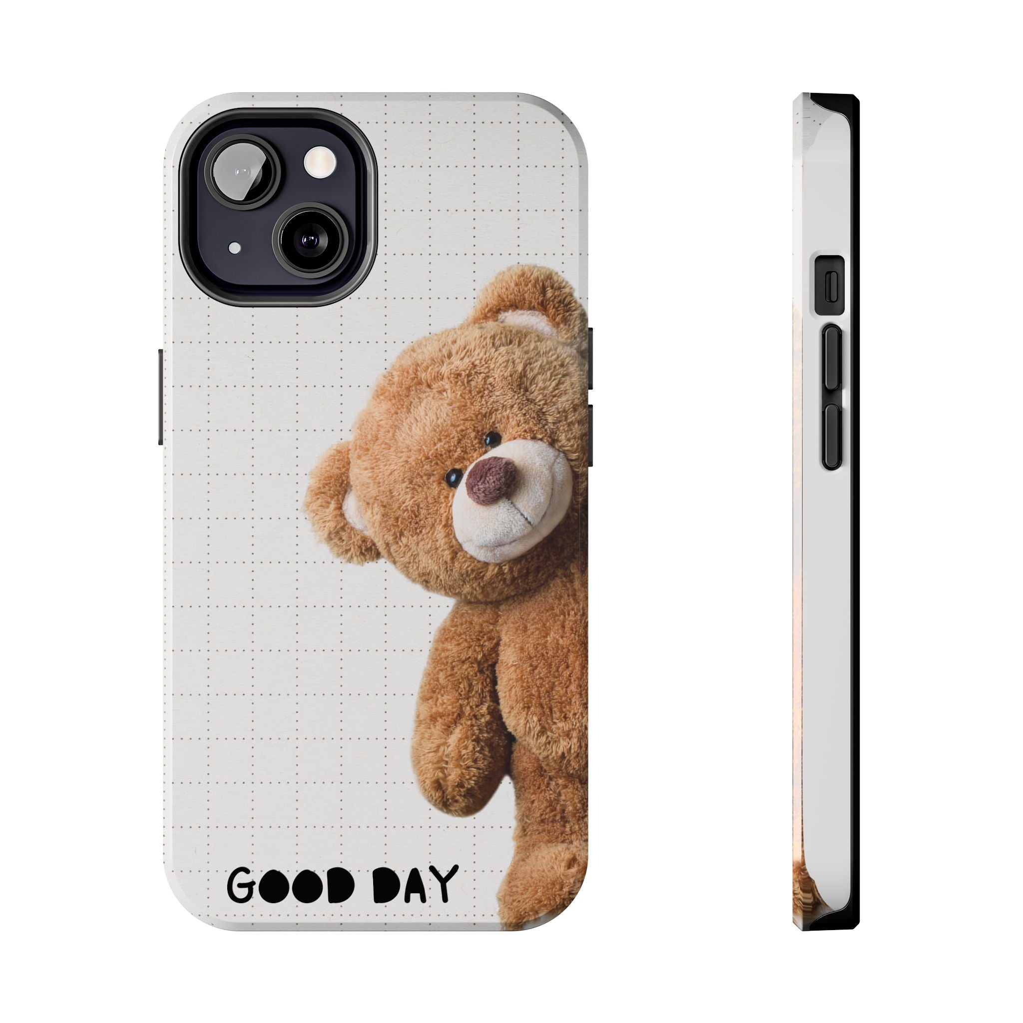 Teddy Bear Tough Phone Case — Cute Plush Peeking Design, Protective Shockproof Cover