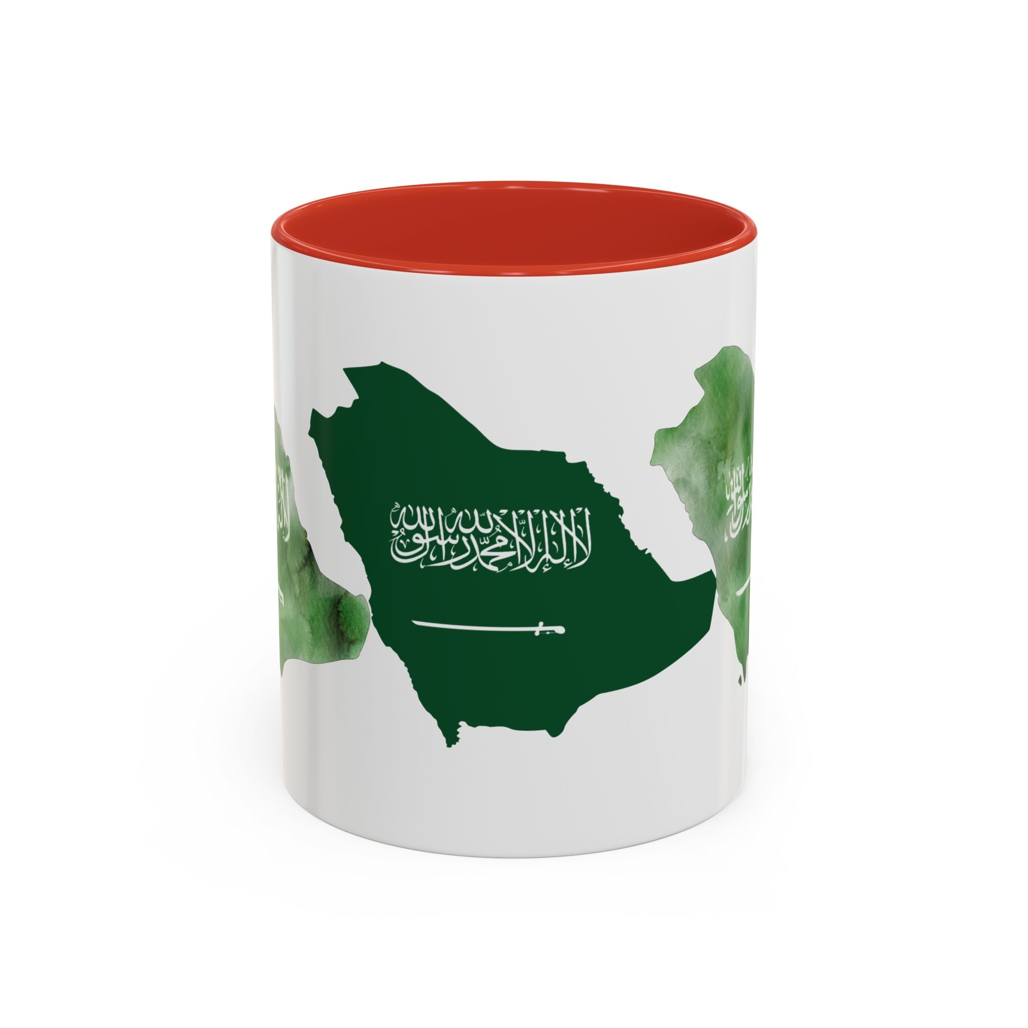 Saudi Arabia Flag Map Accent Coffee Mug — Green Watercolor Saudi Map (11/15oz)