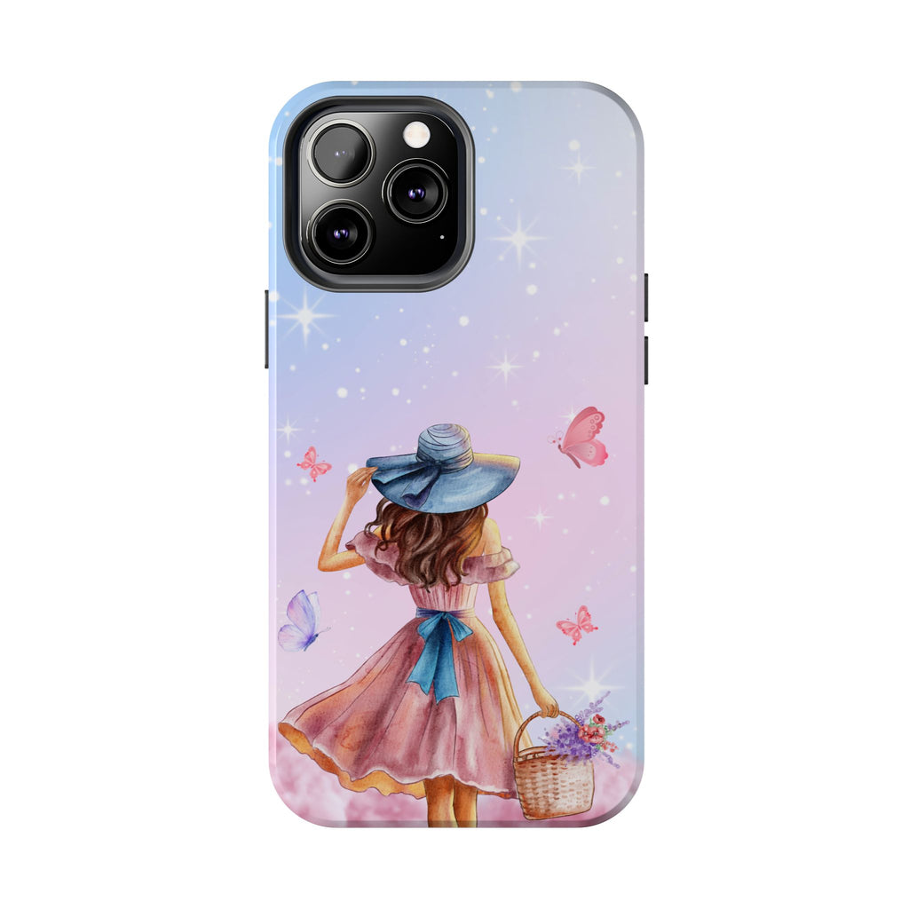 Pastel Girl with Hat Phone Case — Floral Basket Butterfly Tough Phone Case