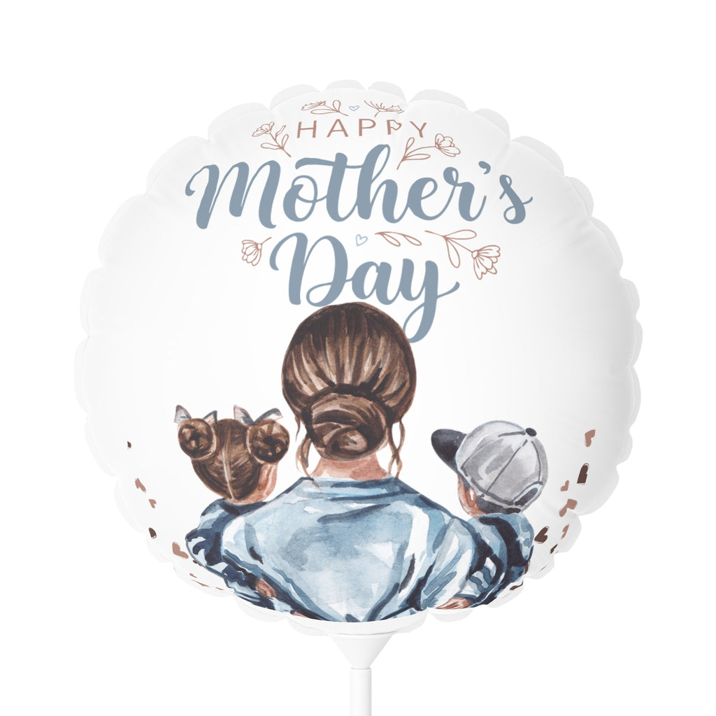 Happy Mother's Day Balloon — 11" Round/Heart Foil Balloon with Mom & Kids Illustration