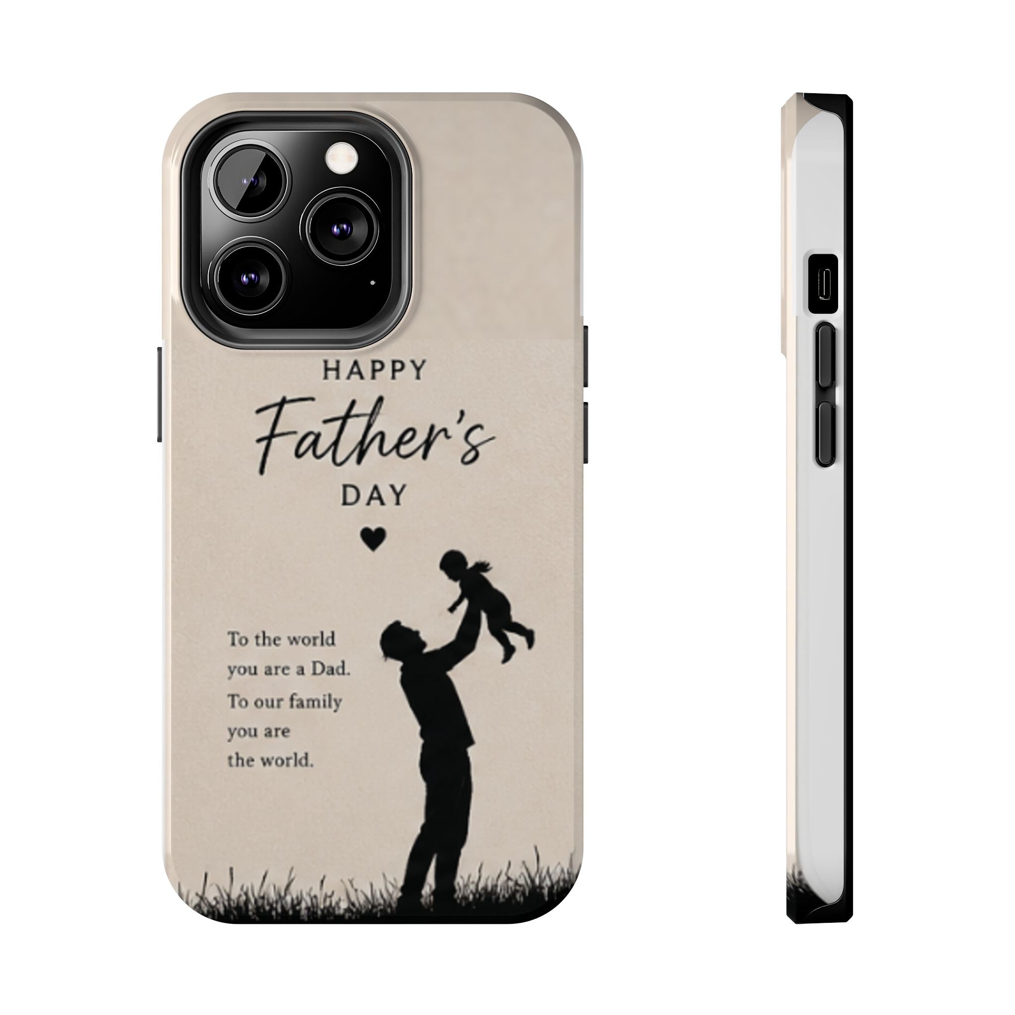 Father's Day Tough Phone Case — "Happy Father's Day" Silhouette Dad & Child Protective Cover
