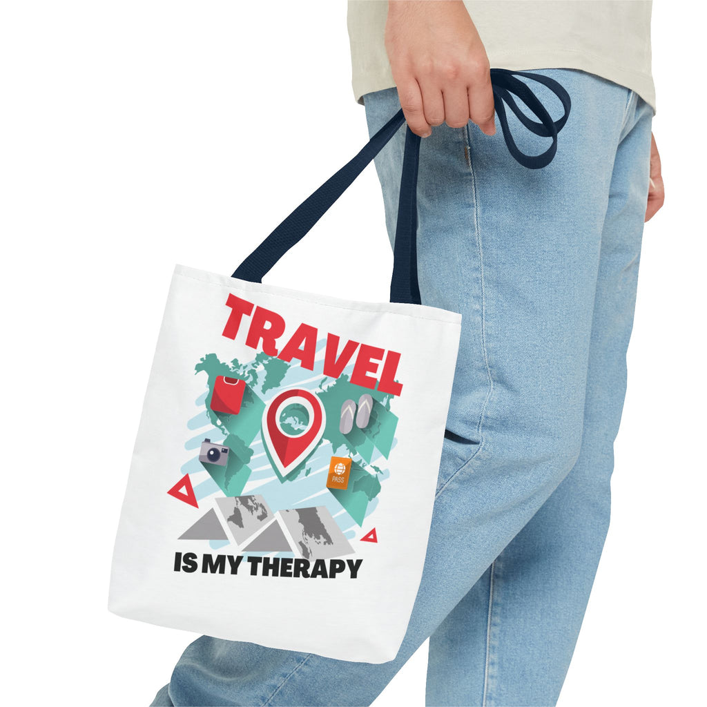 Travel Tote Bag - "Travel Is My Therapy" Canvas Shopper