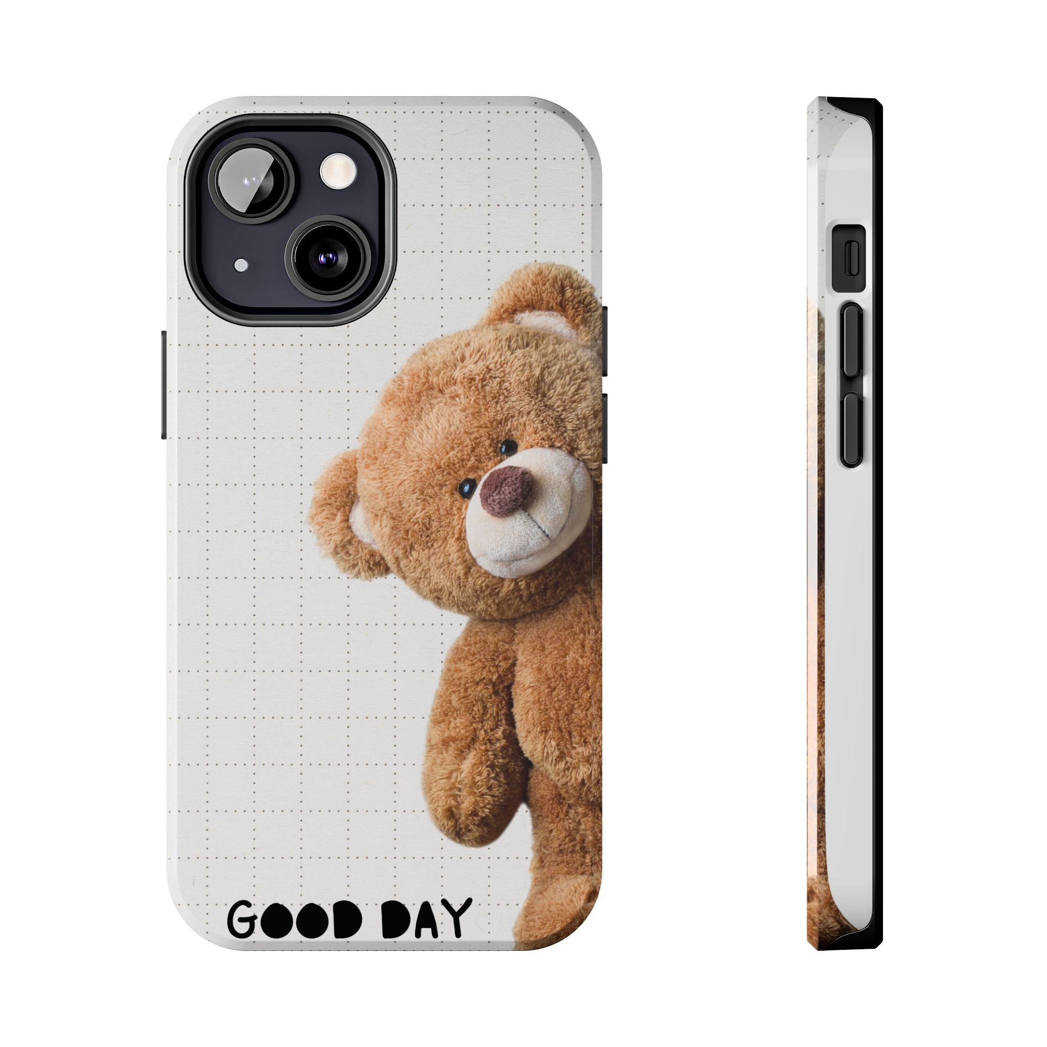 Teddy Bear Tough Phone Case — Cute Plush Peeking Design, Protective Shockproof Cover