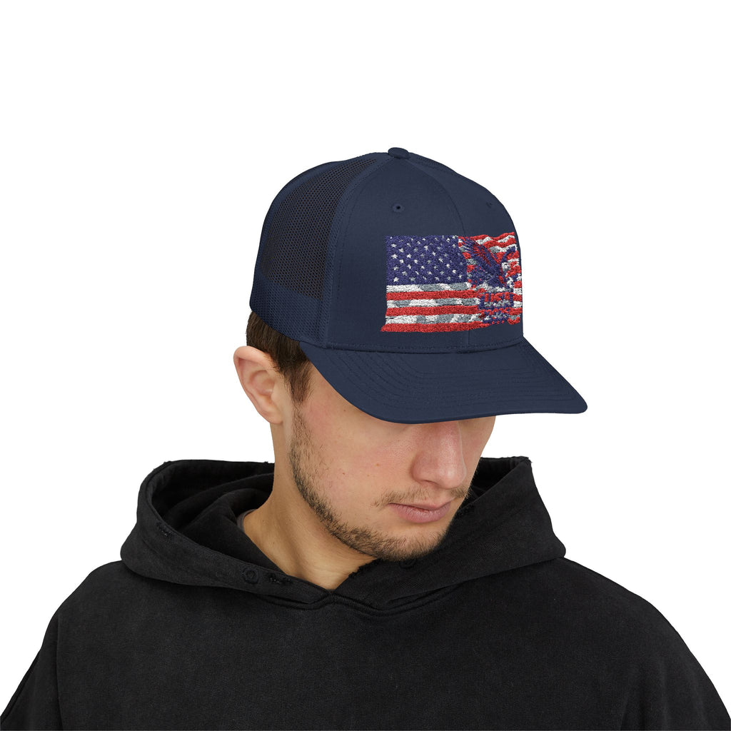 American Eagle Flag Trucker Cap – Distressed USA Patriotic Snapback
