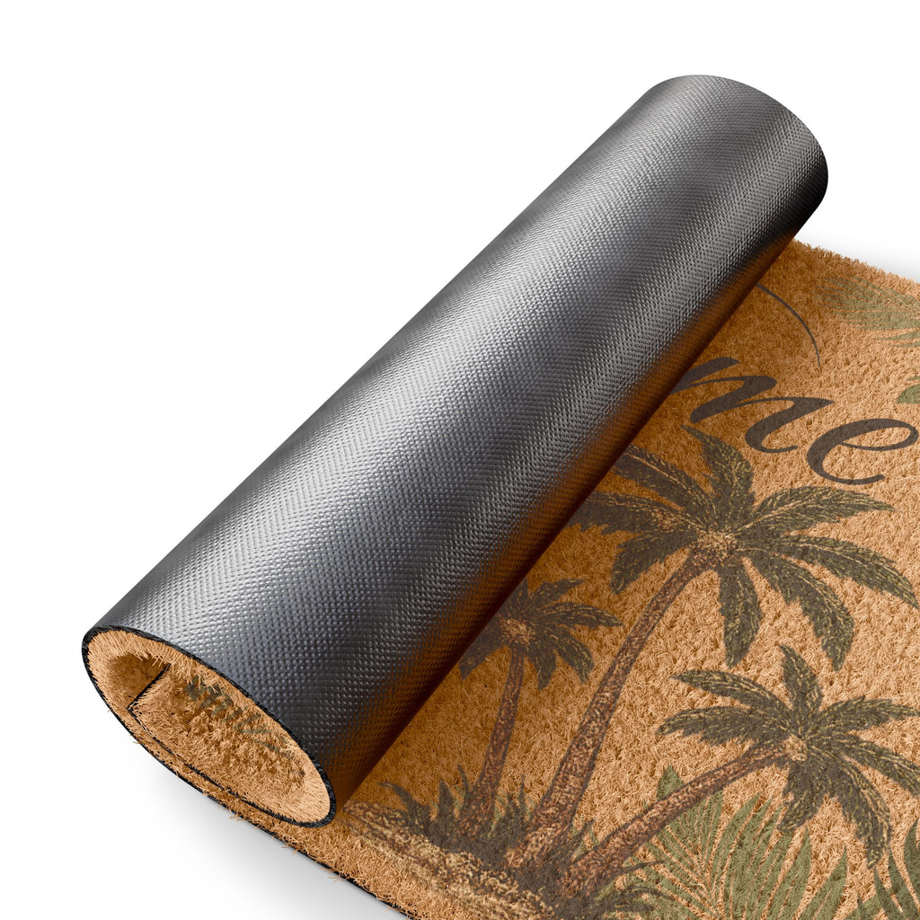 Welcome Palm Doormat — Tropical Coir Entrance Mat