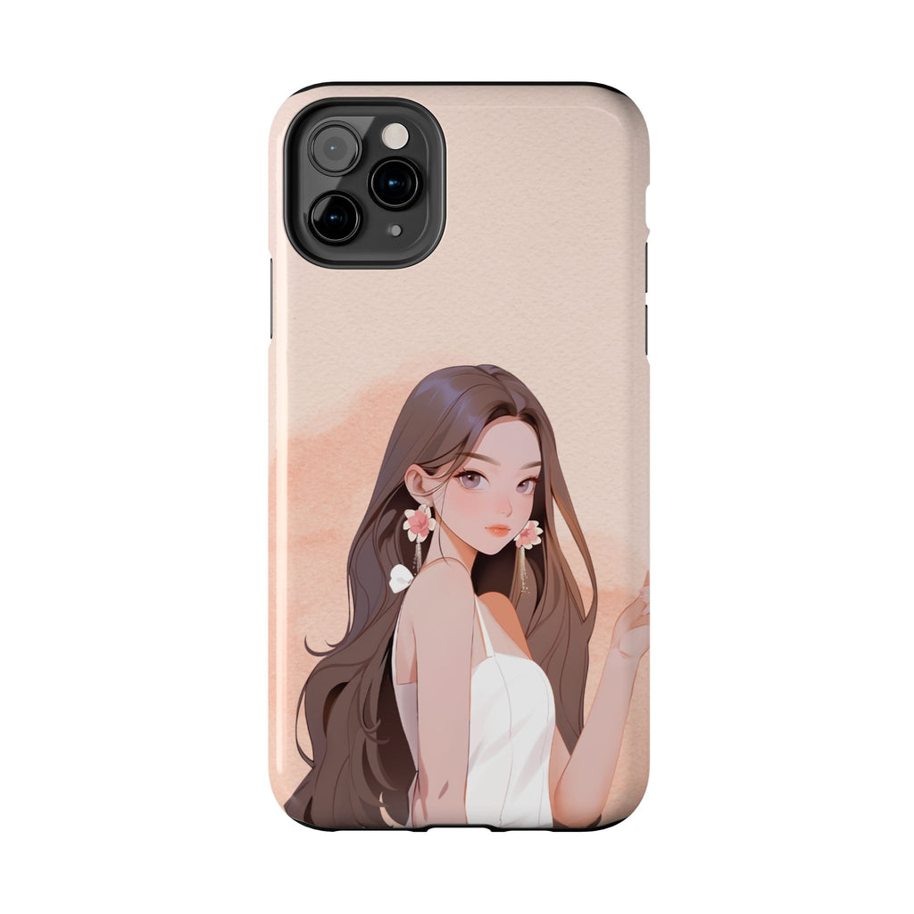 Tough Phone Case — Elegant Anime Girl Illustration, Protective Slim Phone Cover