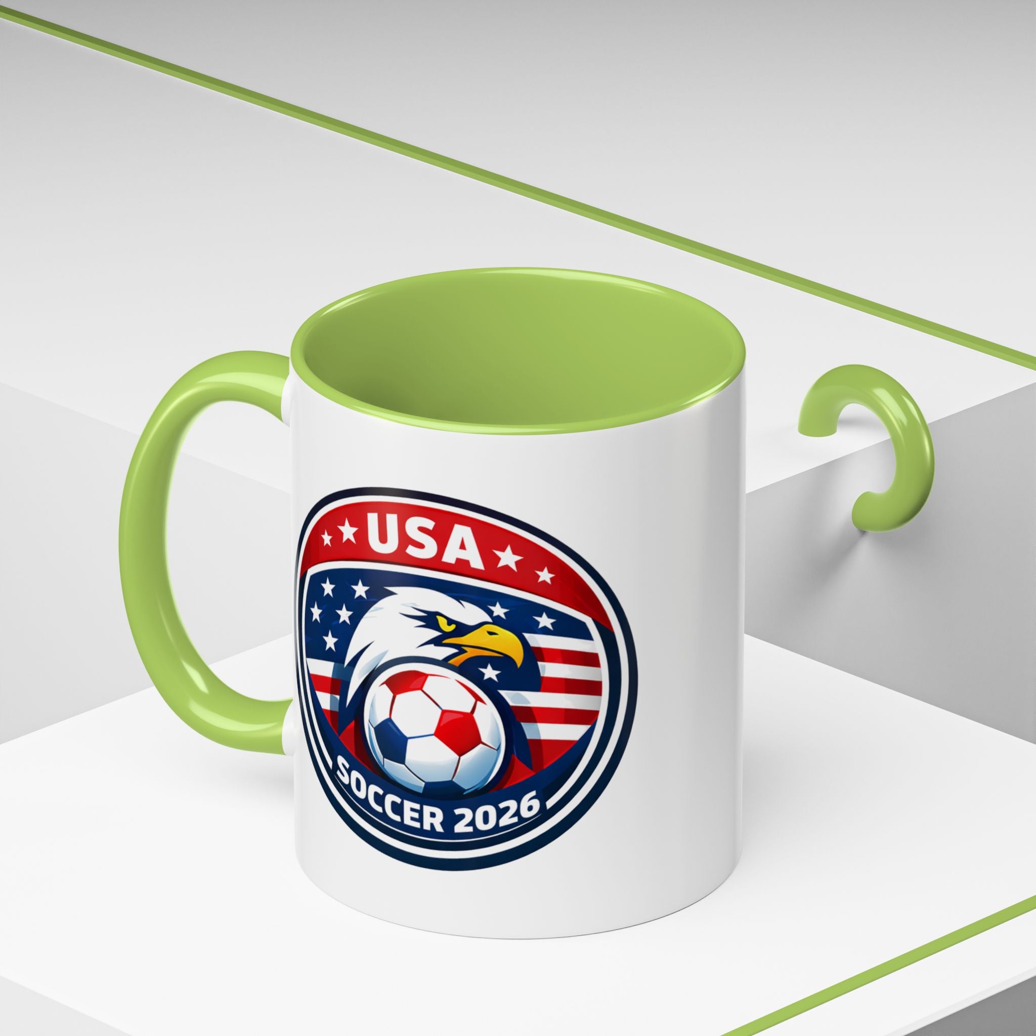 USA Soccer 2026 Accent Coffee Mug — Eagle & Flag Soccer Team Fan Gift (11/15oz)