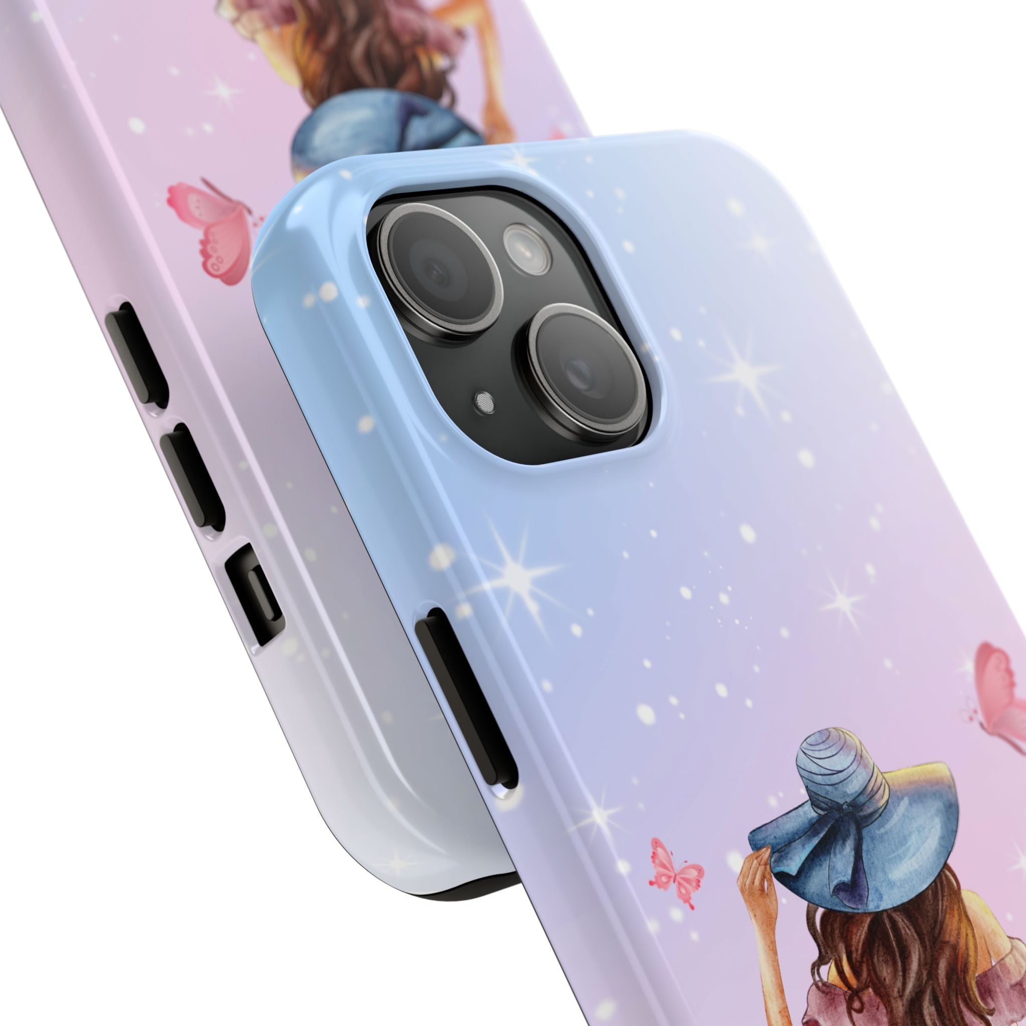 Pastel Girl with Hat Phone Case — Floral Basket Butterfly Tough Phone Case