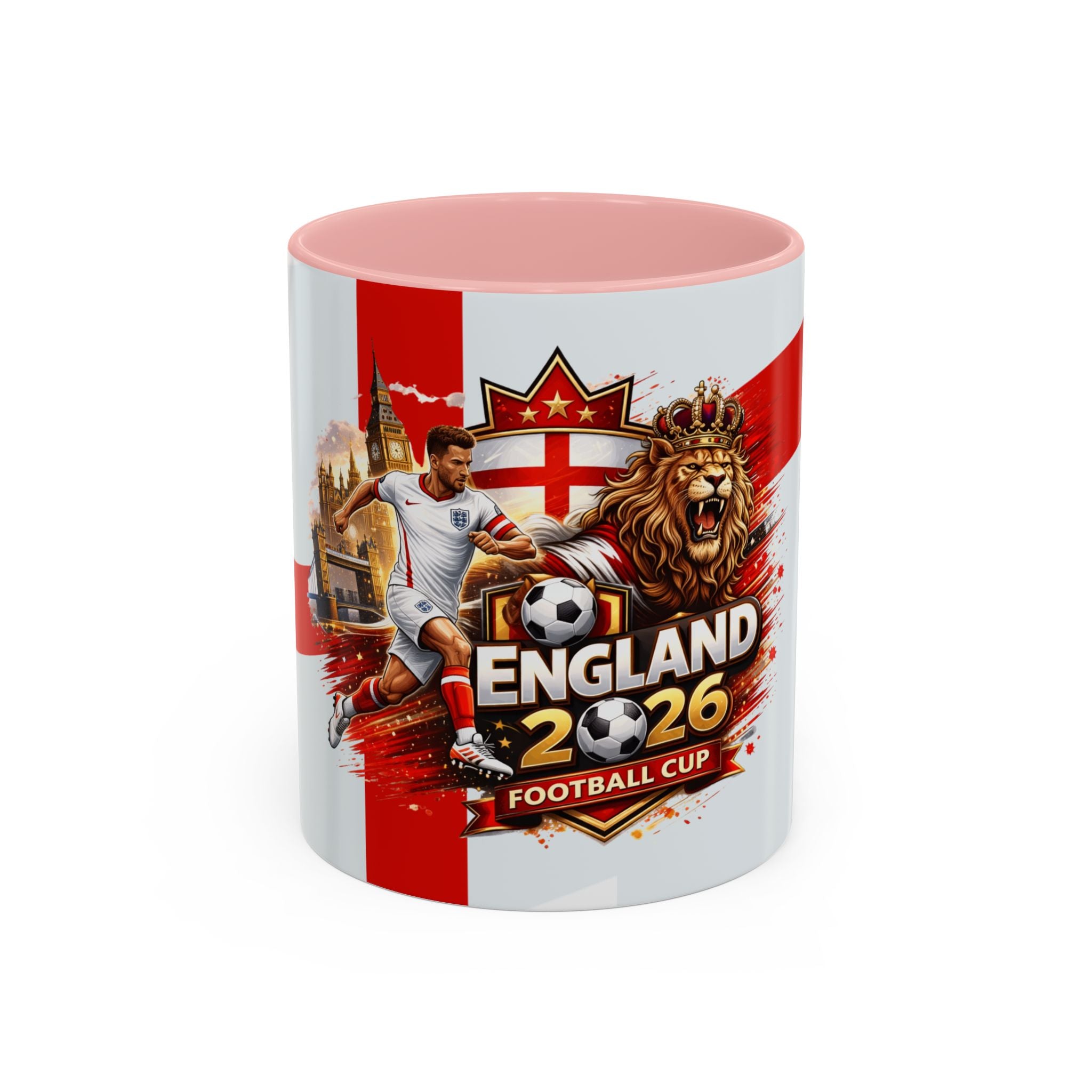 England 2026 Football Cup Accent Mug — Lion & St. George Soccer Coffee Cup (11/15oz)