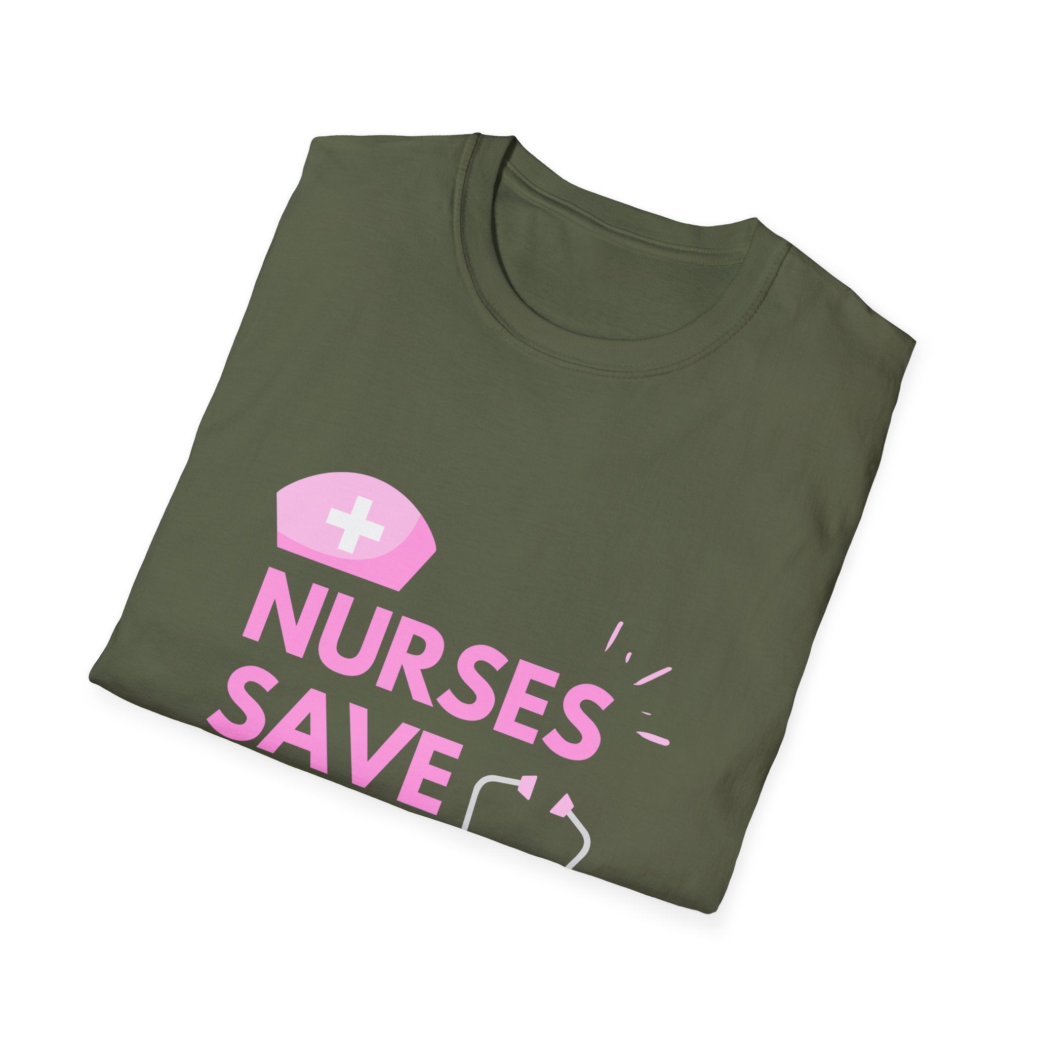 Nurses Save Lives T-Shirt — Pink Nurse Hat & Stethoscope Tee