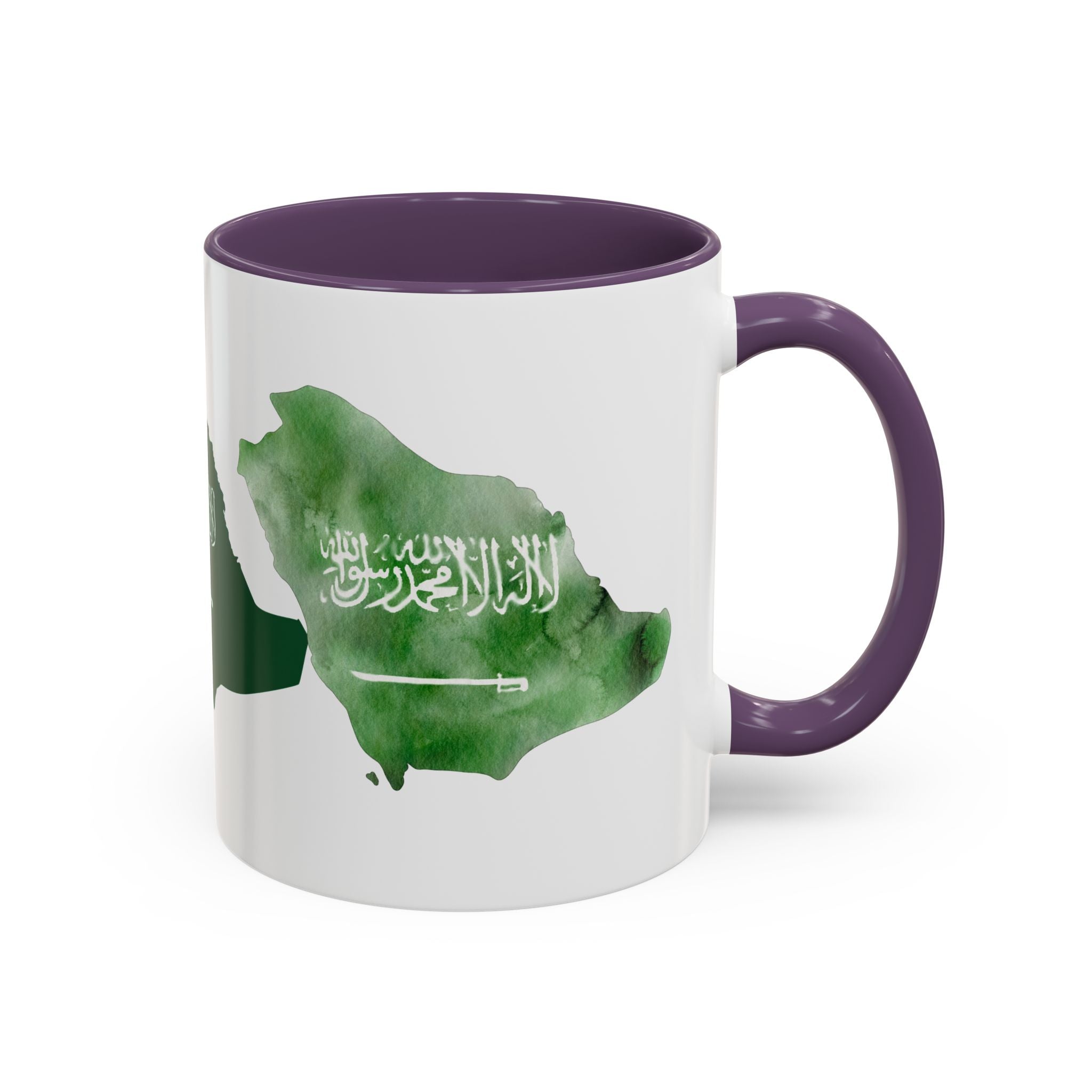 Saudi Arabia Flag Map Accent Coffee Mug — Green Watercolor Saudi Map (11/15oz)