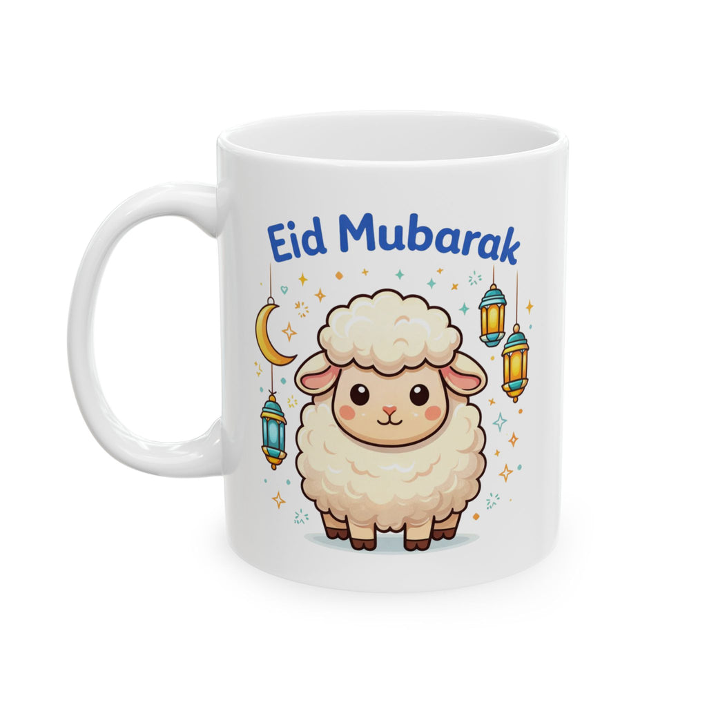 Eid Mubarak Ceramic Mug — Cute Lamb, Lanterns & Crescent Moon (11oz/15oz)