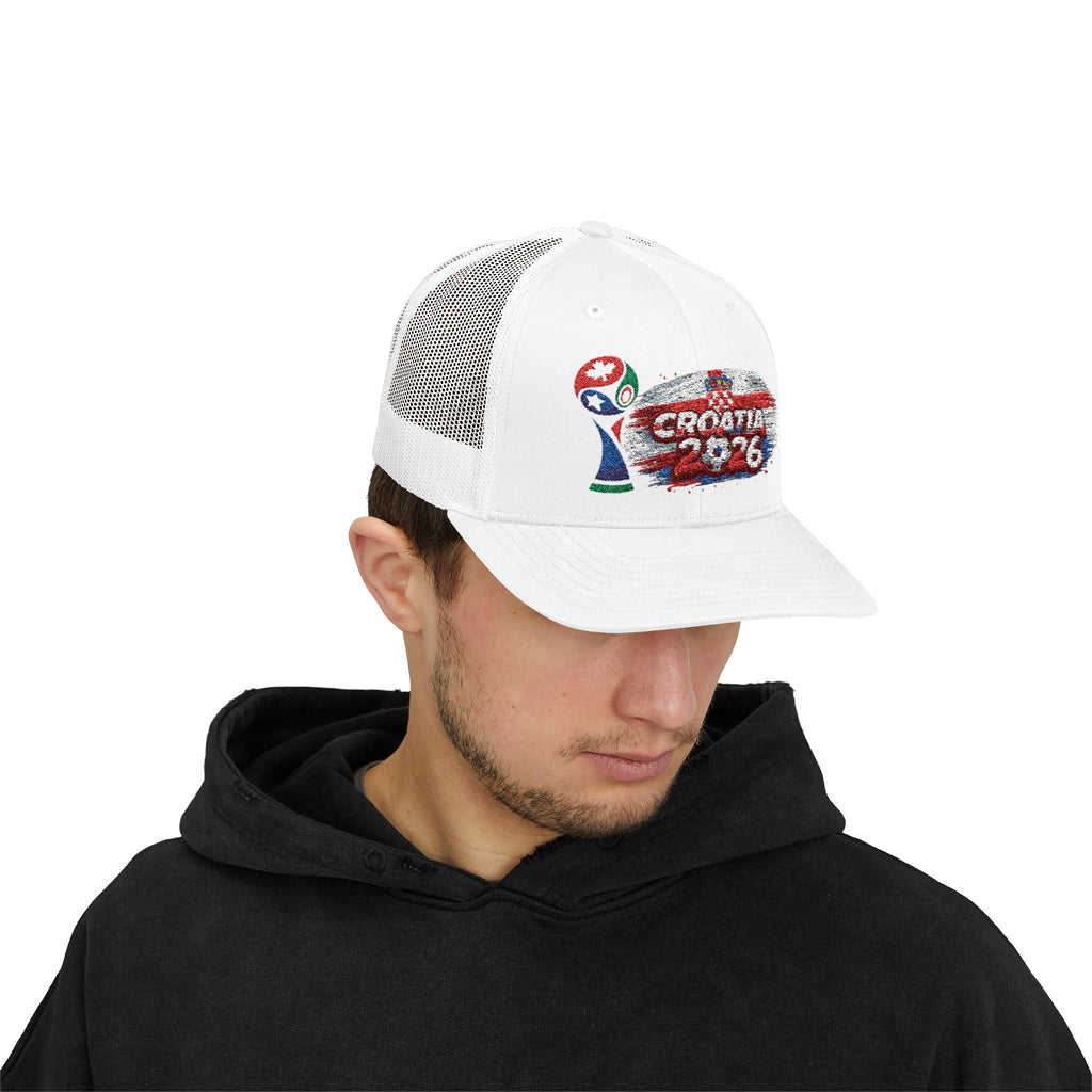 Croatia 2026 Cup Trucker Hat — Red & White Soccer Fan Snapback
