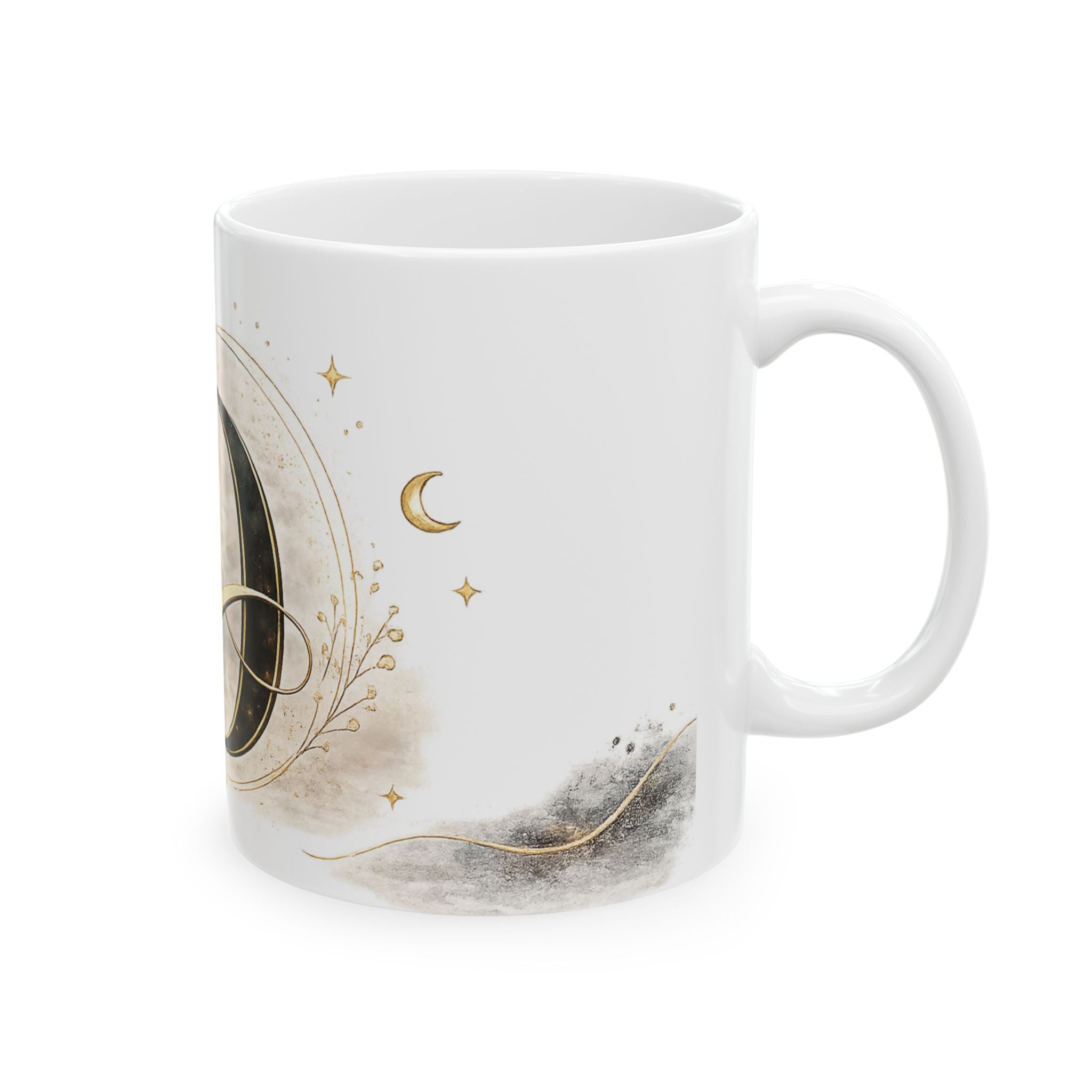Monogram D Ceramic Mug – Elegant Gold Initial Coffee Cup
