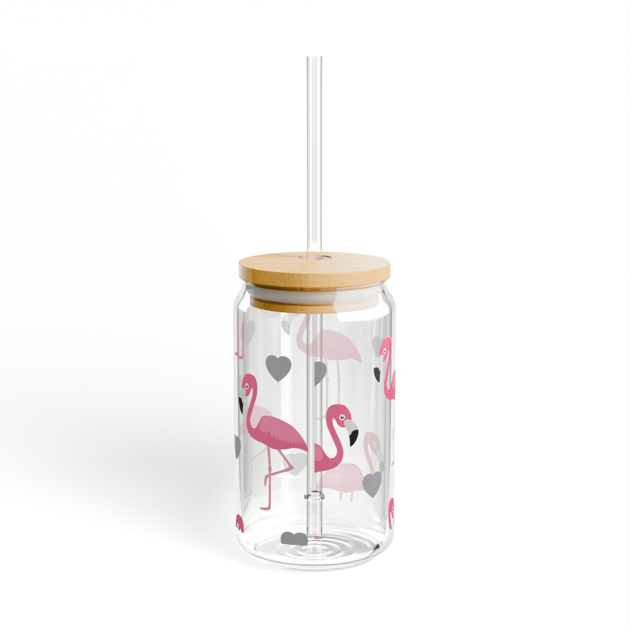 Flamingo Hearts Sipper Glass — 16oz Reusable Straw Tumbler