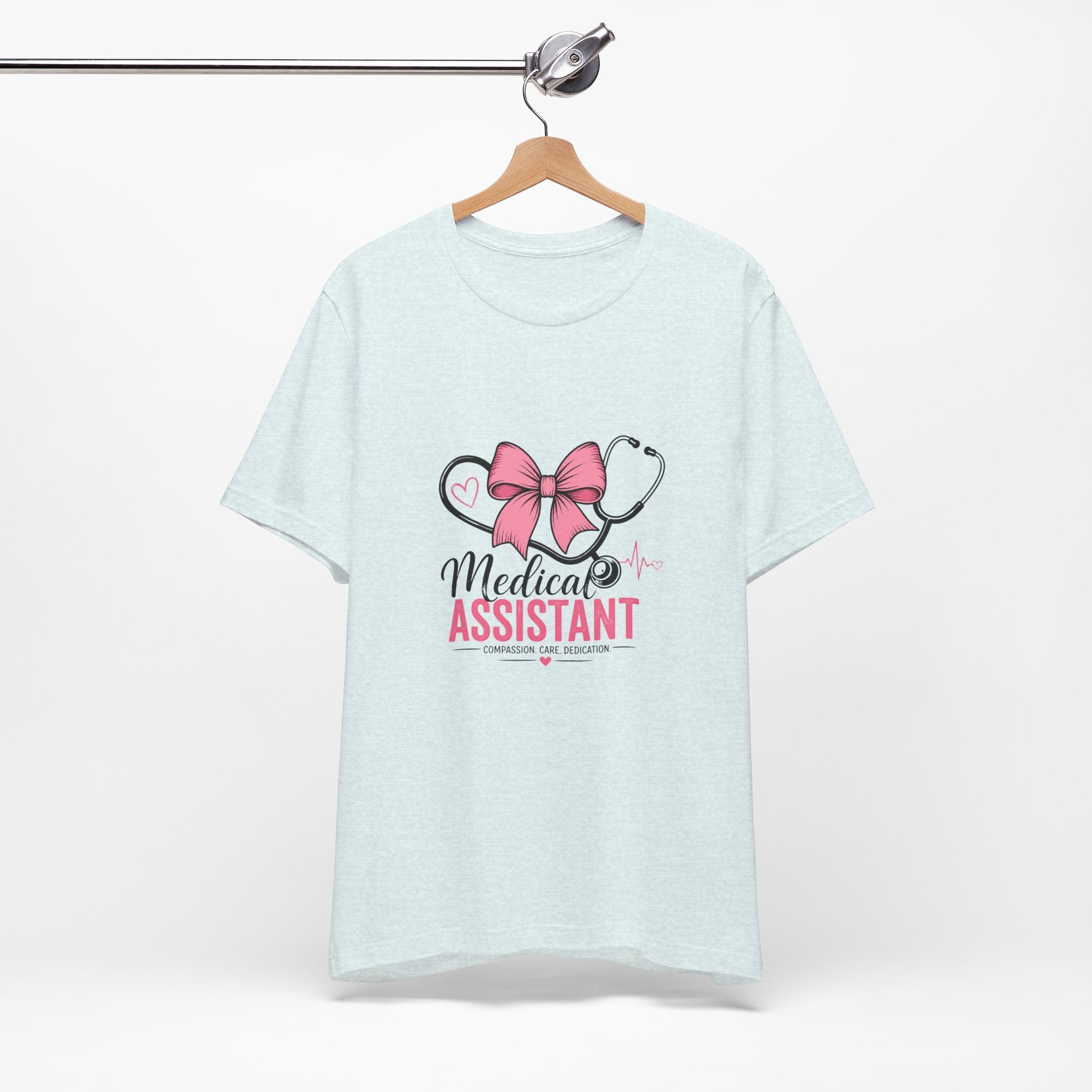 Medical Assistant T‑Shirt — Pink Stethoscope & Bow Nursing Tee