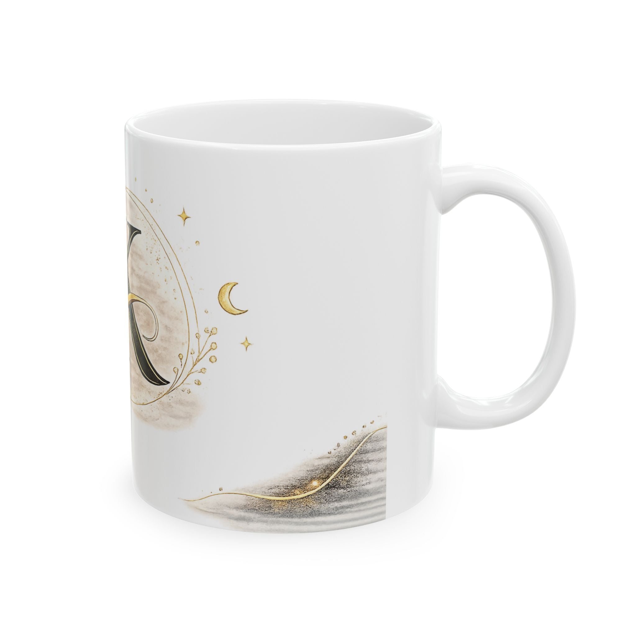Monogram K Ceramic Mug — Gold Floral Initial Coffee Cup