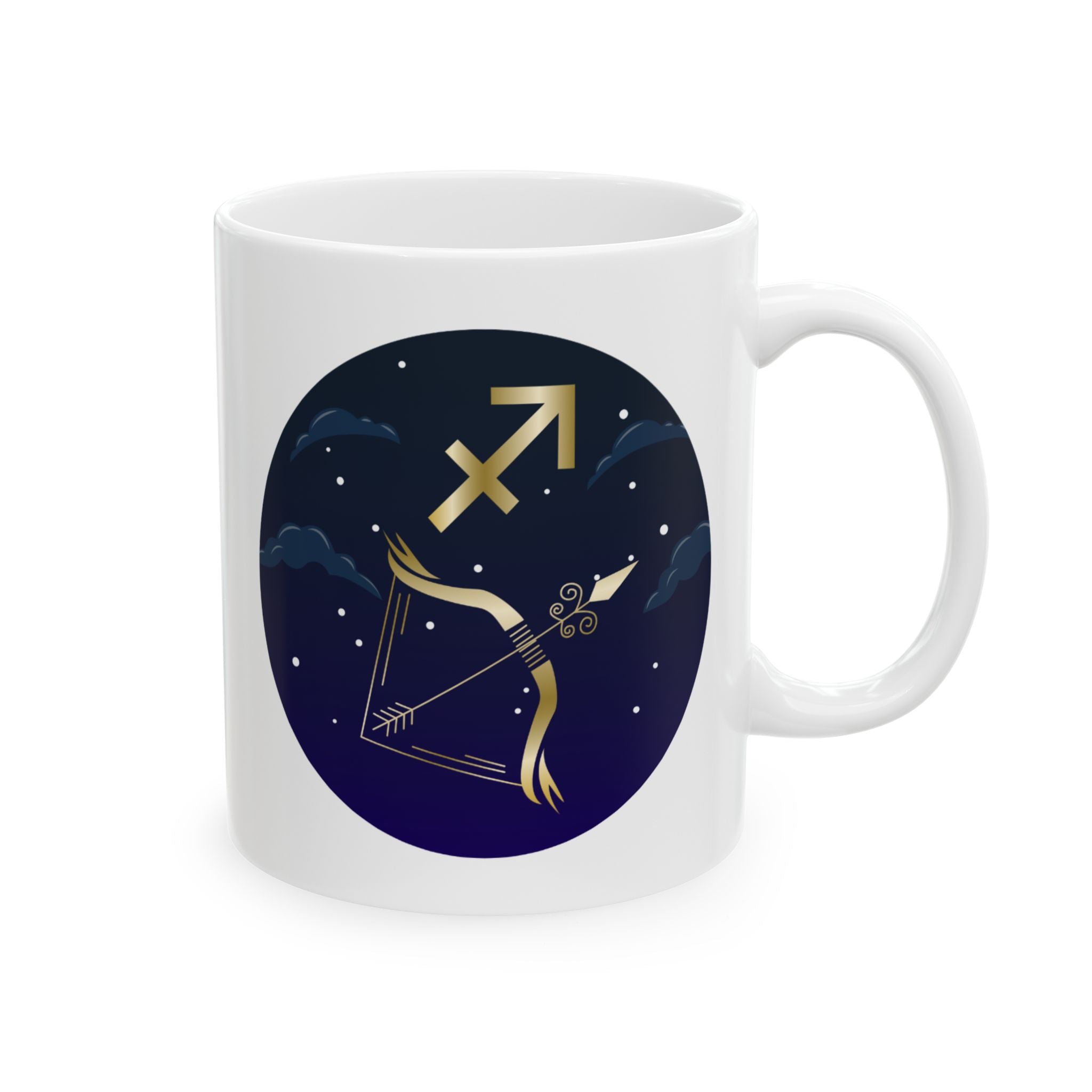 Sagittarius Ceramic Mug – Night Sky Cat Illustration | Whimsical Starry Moon Coffee Cup (11oz, 15oz)