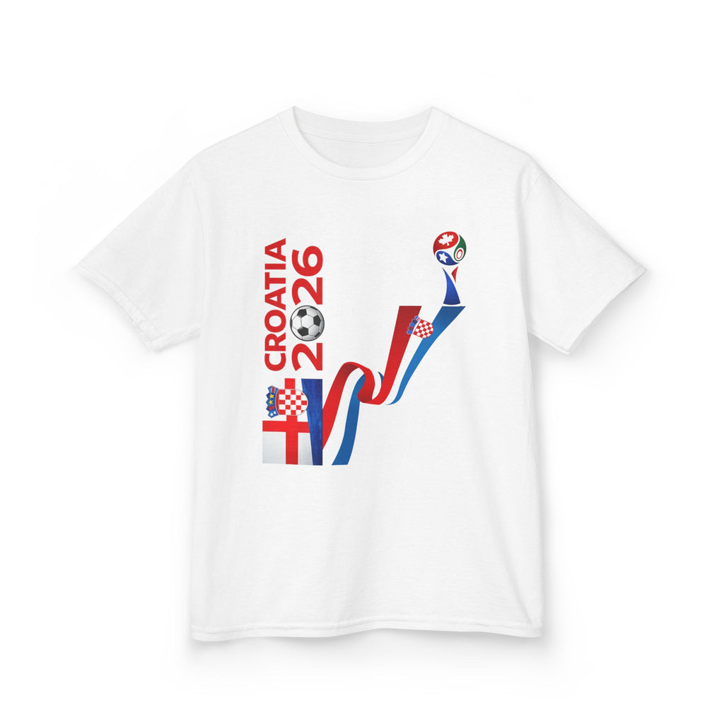 Croatia Kids Soccer Cup 2026 T-Shirt — Croatia Flag Kick Design