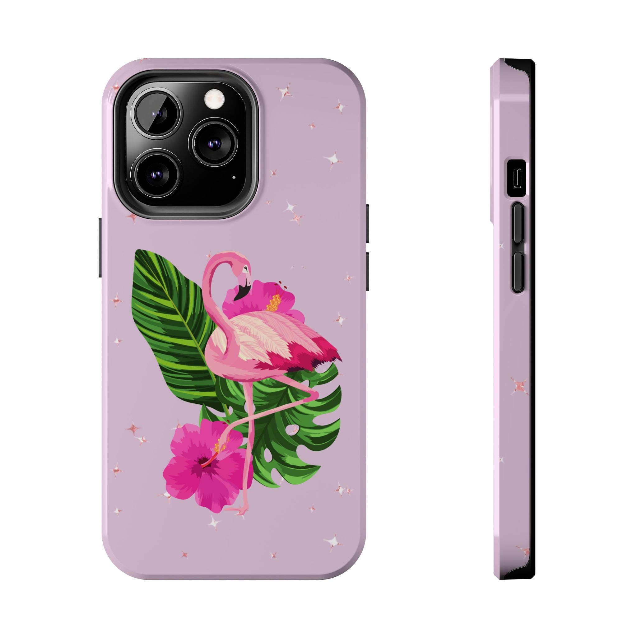Flamingo Tropical Tough Phone Case — Pink Hibiscus & Palm Leaves