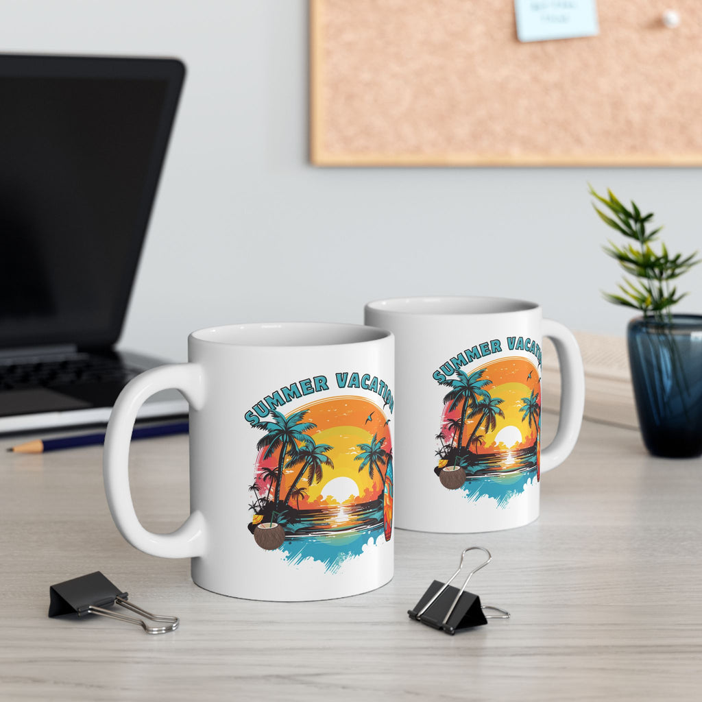 Summer Vibes Ceramic Mug – Tropical Sunset Palm Tree Coffee Cup (11oz/15oz)