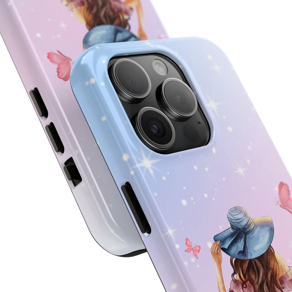 Pastel Girl with Hat Phone Case — Floral Basket Butterfly Tough Phone Case