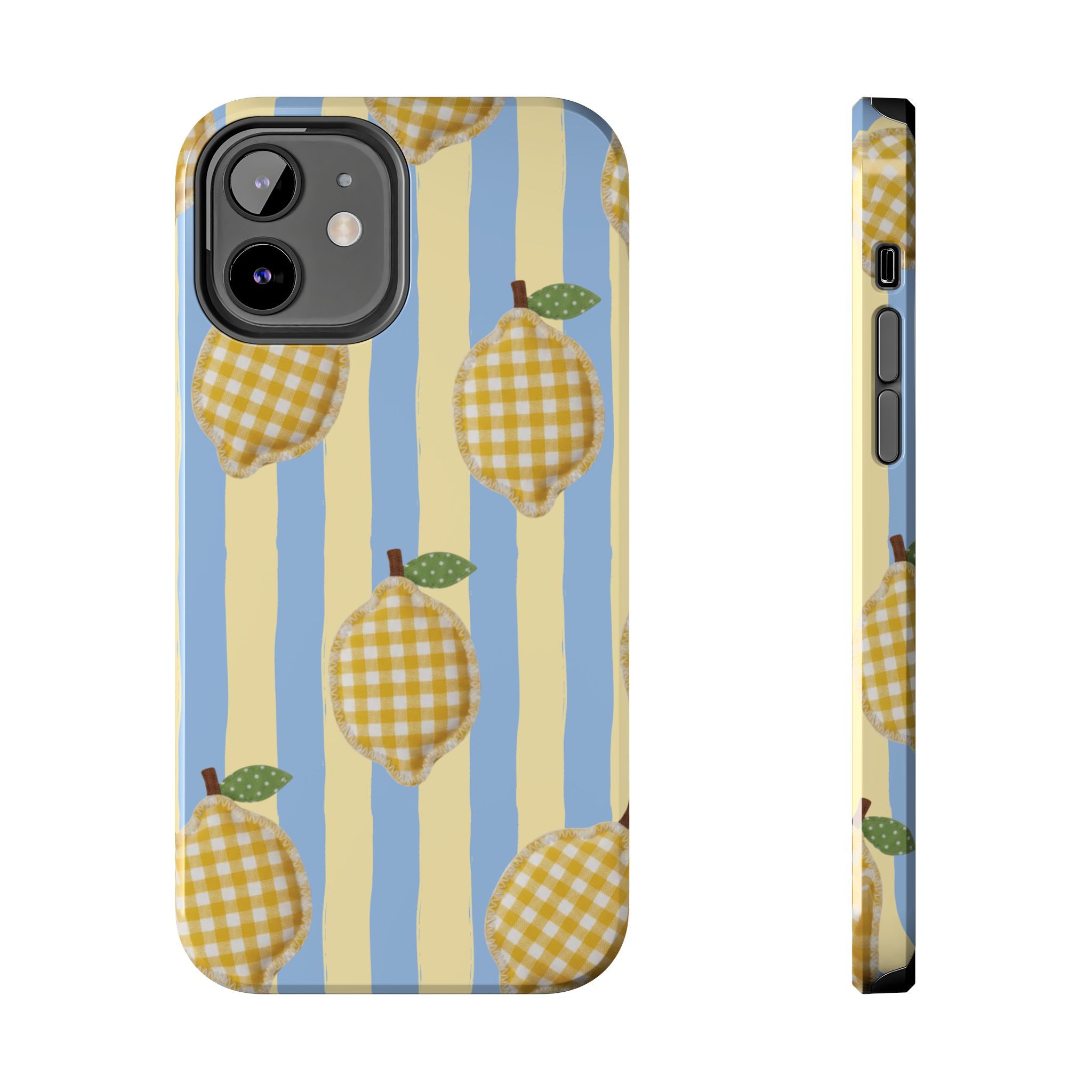 Tough Phone Case — Blue & Yellow Gingham Lemon Design