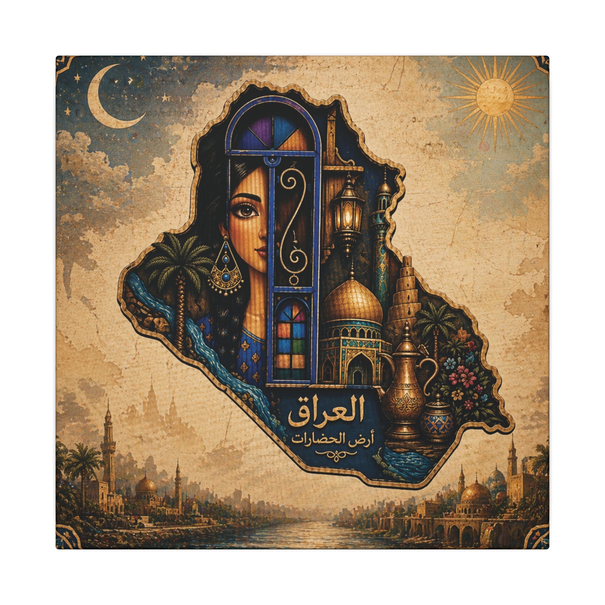 Iraq Map Art Canvas — Stylized Iraqi Heritage Wall Decor