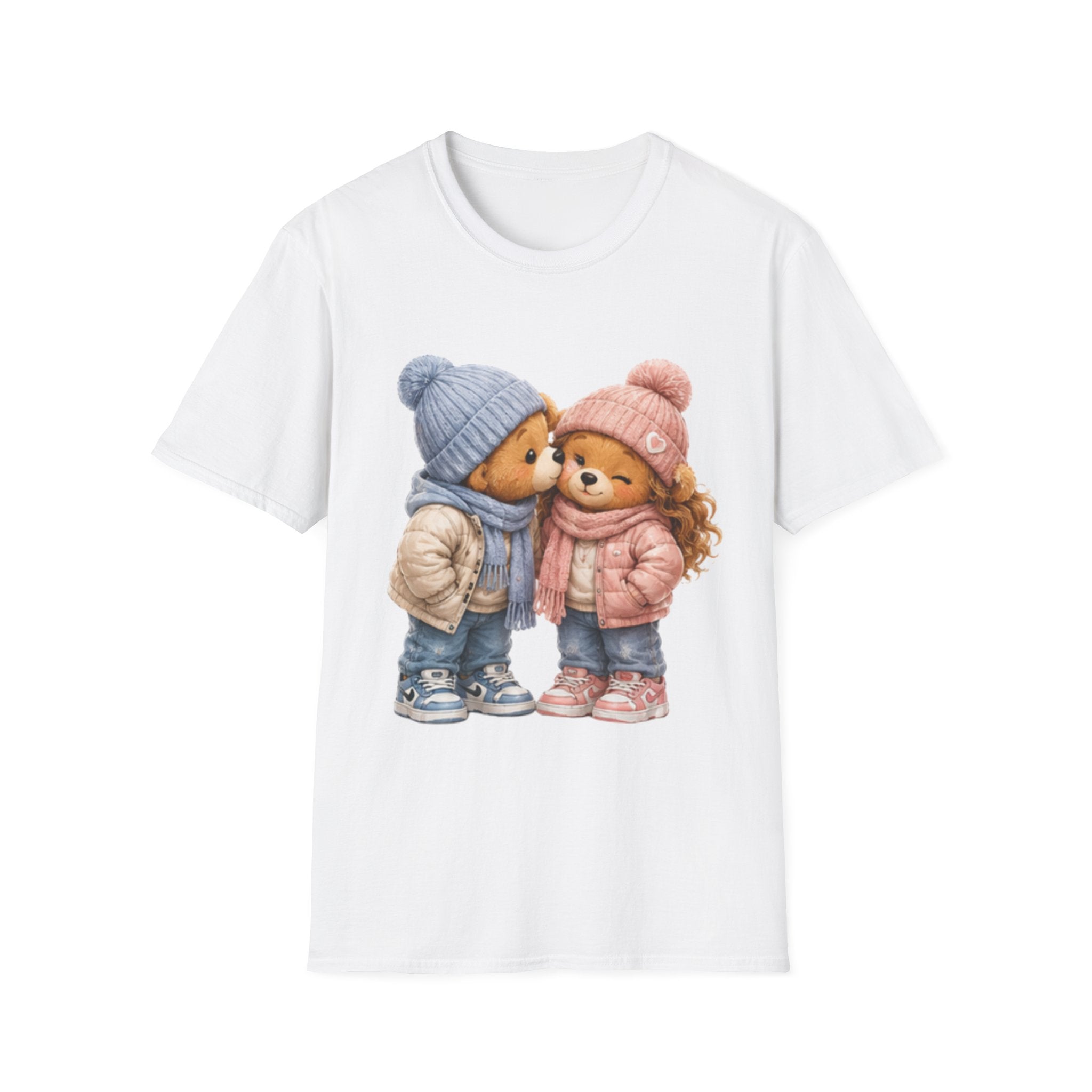 Cute Winter Bears unisex T‑Shirt — Adorable Kissing Bears in Hats & Scarves