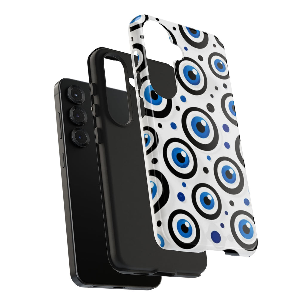 Blue Evil Eye Pattern Tough Phone Case — Protective Ceramic Nazar Design