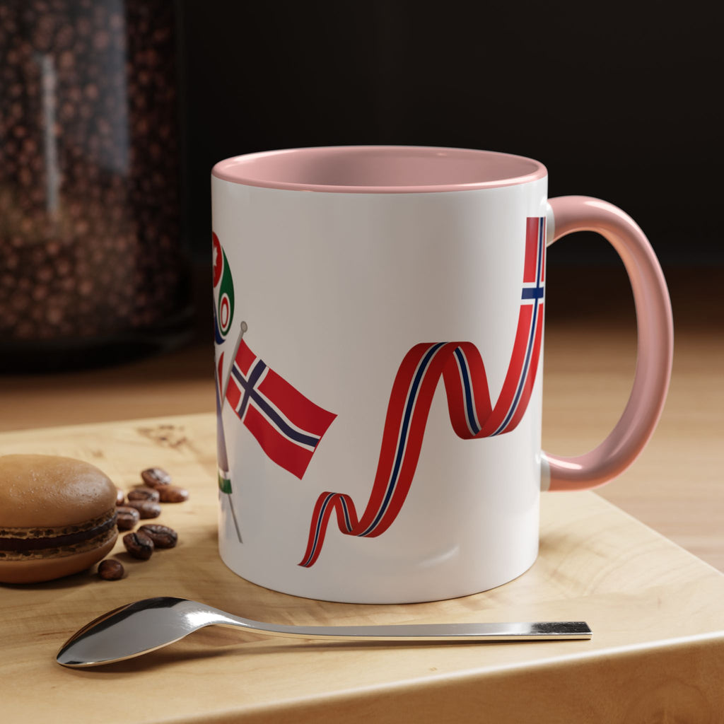 Norway Pride Coffee Mug — Norwegian Flag Ribbon & Cup Emblem Accent Mug
