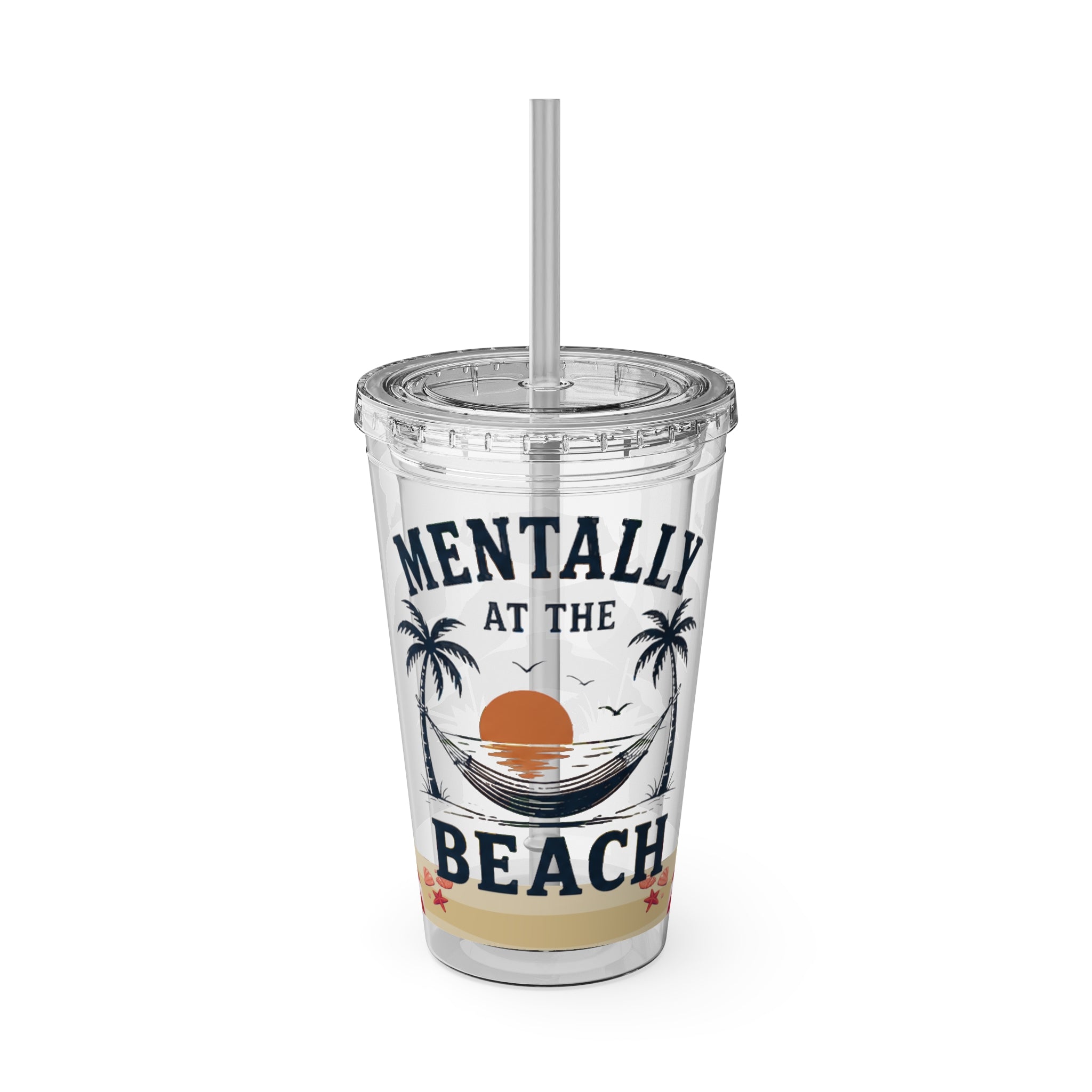Mentally at the Beach 16oz Tumbler with Straw