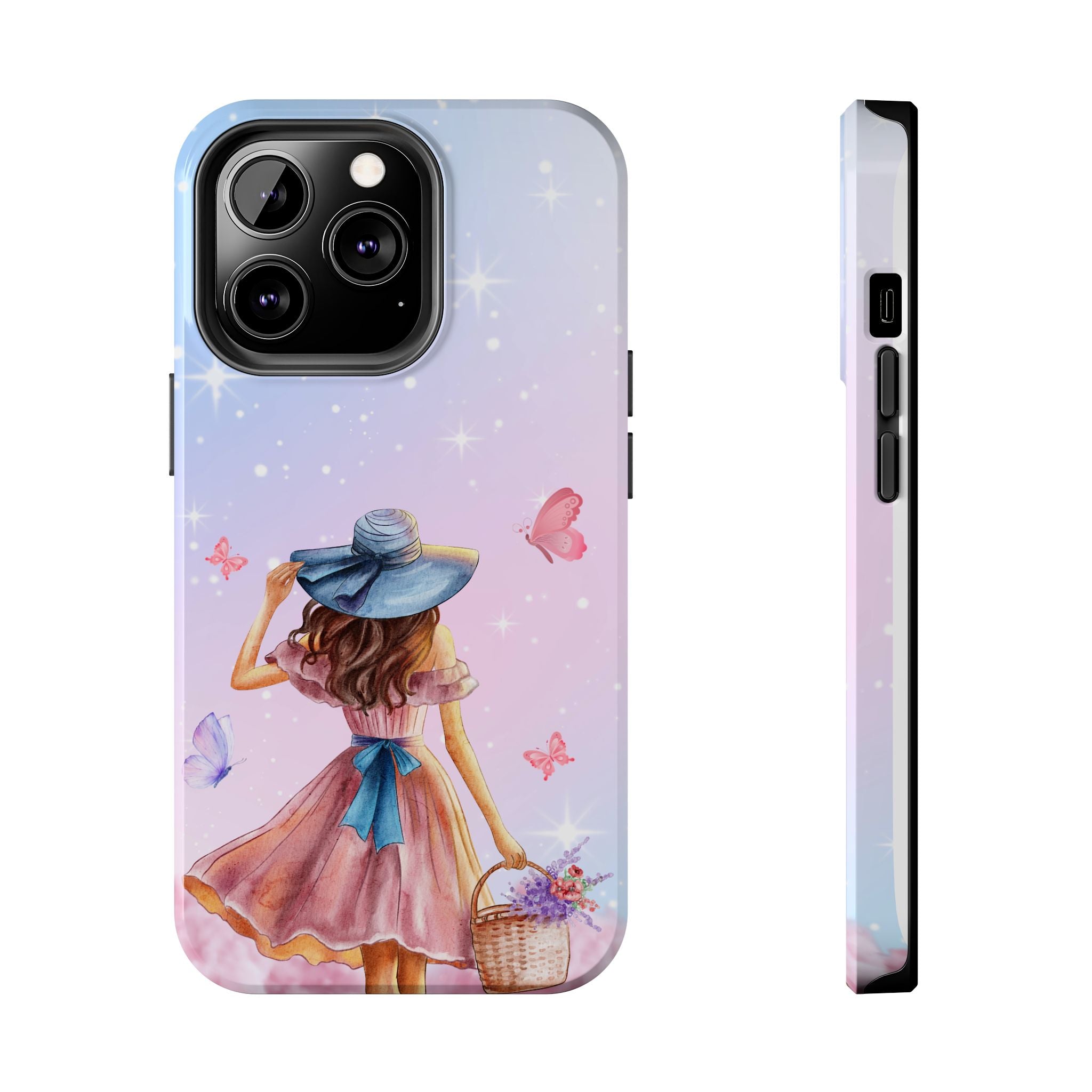 Pastel Girl with Hat Phone Case — Floral Basket Butterfly Tough Phone Case