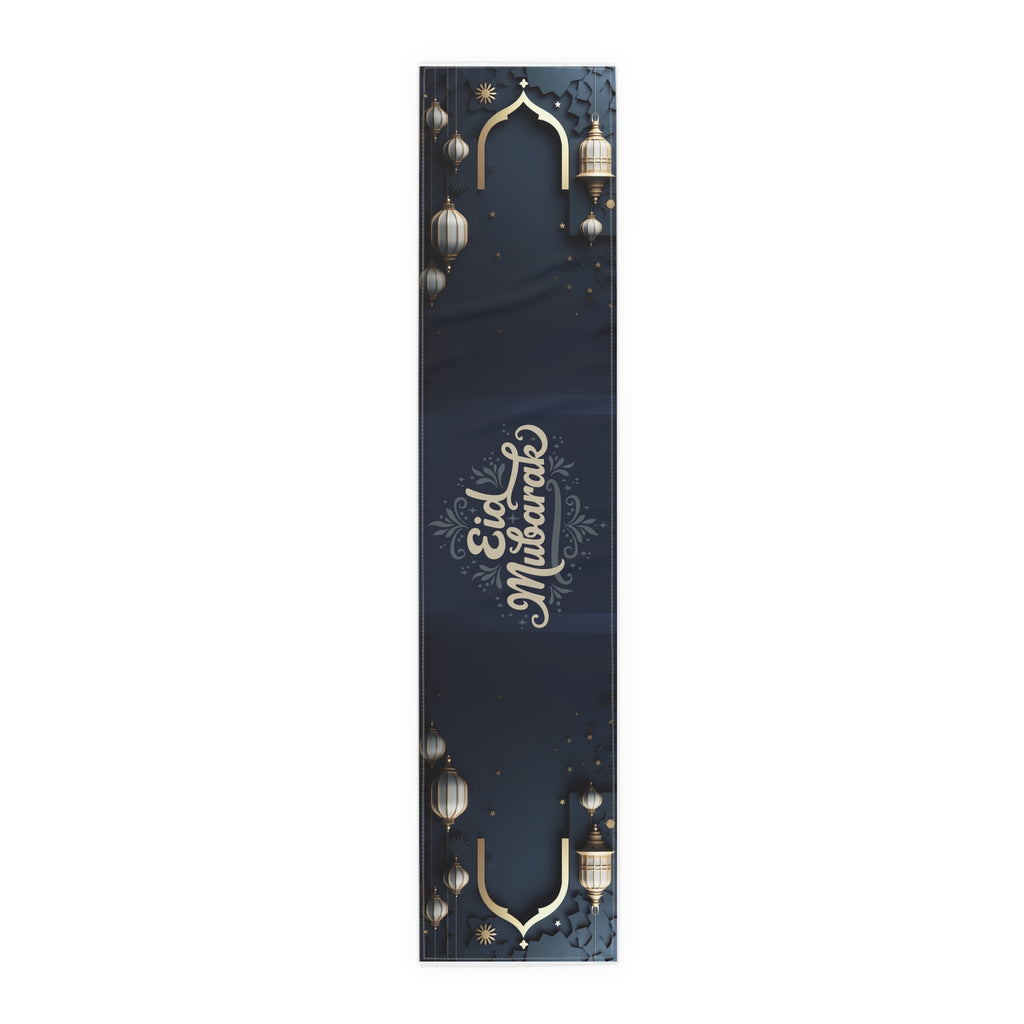 Eid Mubarak Table Runner — Elegant Gold Lantern Ramadan Decor