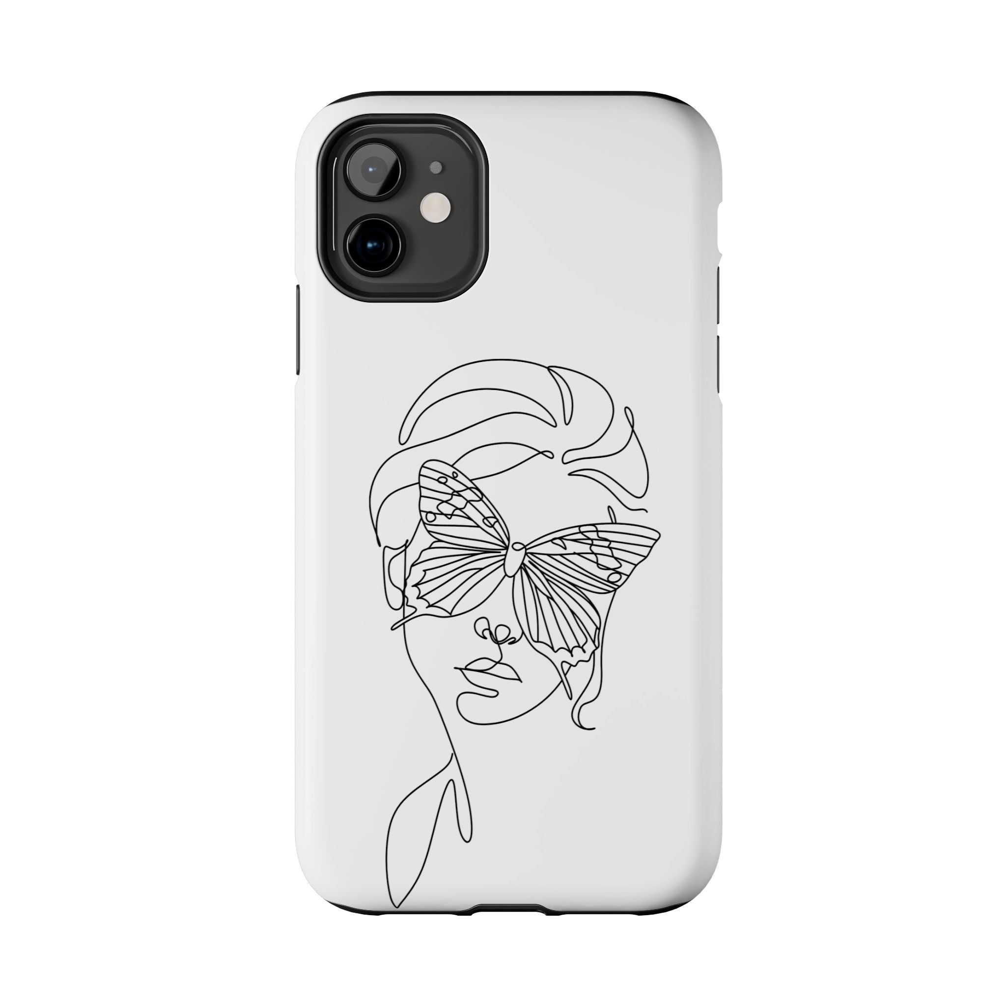 Butterfly Line Art Tough Phone Case — Minimalist Woman Face Design