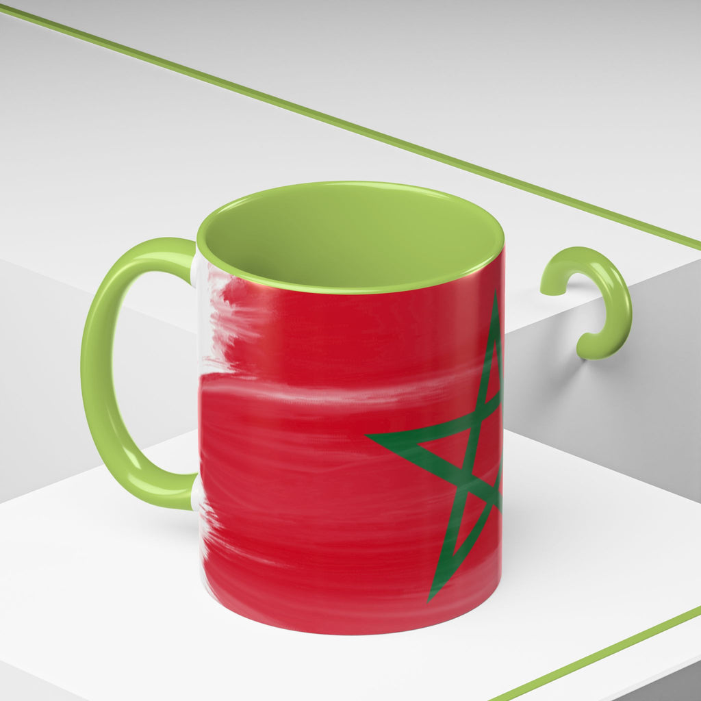 Morocco Flag Accent Coffee Mug — Red & Green Moroccan Star Design (11/15oz)