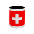 Switzerland Flag Accent Coffee Mug — Red White Swiss Cross Ceramic Mug (11/15oz)