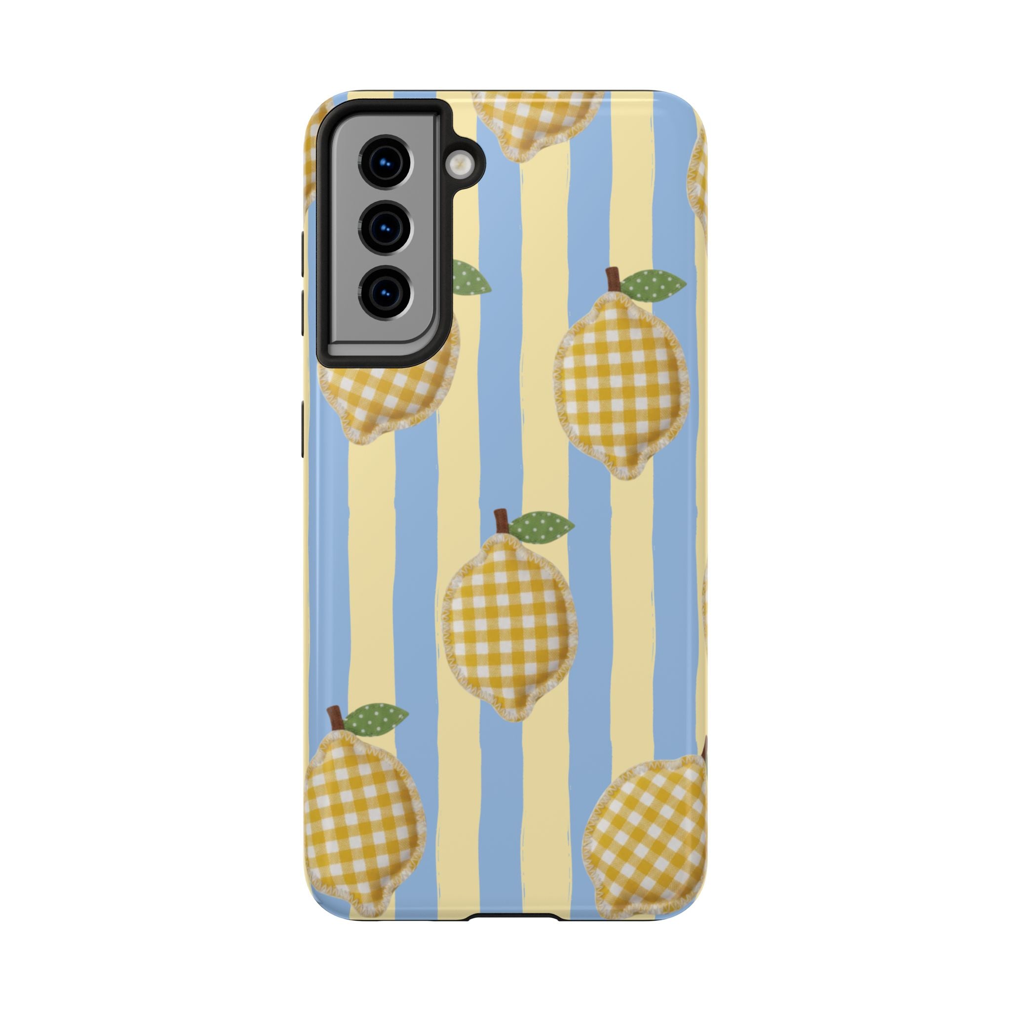 Tough Phone Case — Blue & Yellow Gingham Lemon Design