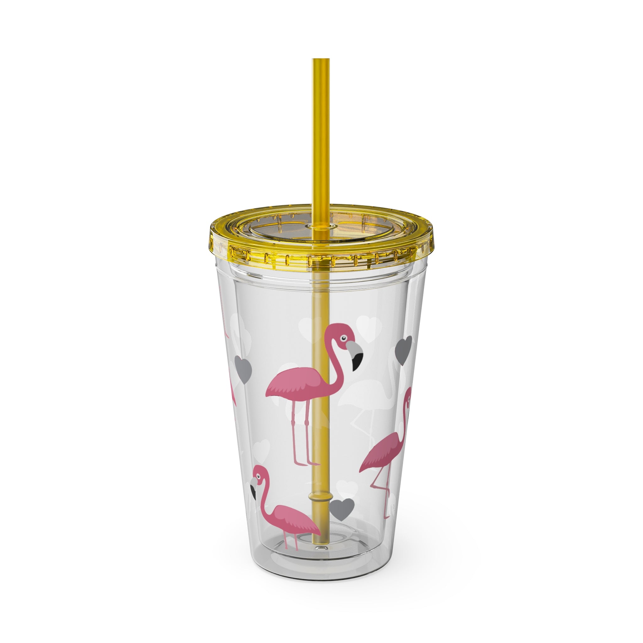 Flamingo Heart 16oz Tumbler with Straw — Cute Pink Flamingo Drink Cup