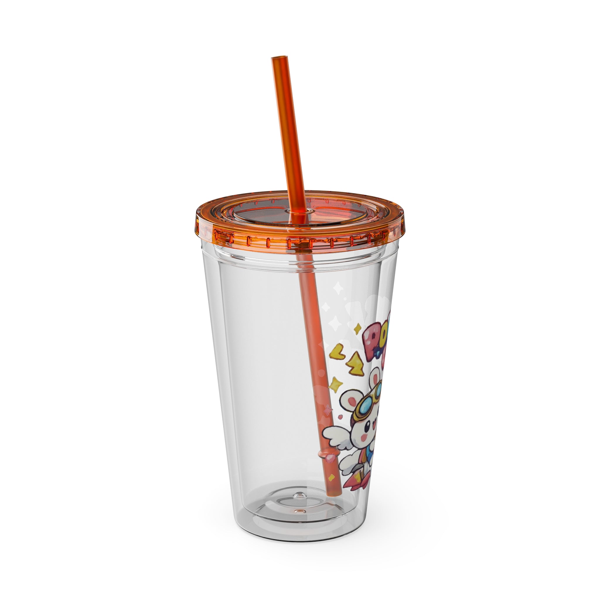 Sunsplash 16oz Tumbler with Straw — Cute "Power Up!" Gamer Character Design